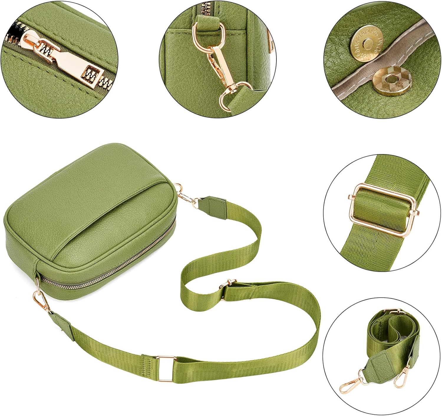 GAEKEAO Small Crossbody Bags for Women Vegan Leather Wide Strap Trendy Design Camera Bag Purse Shoulder Handbag Travel - Image 7