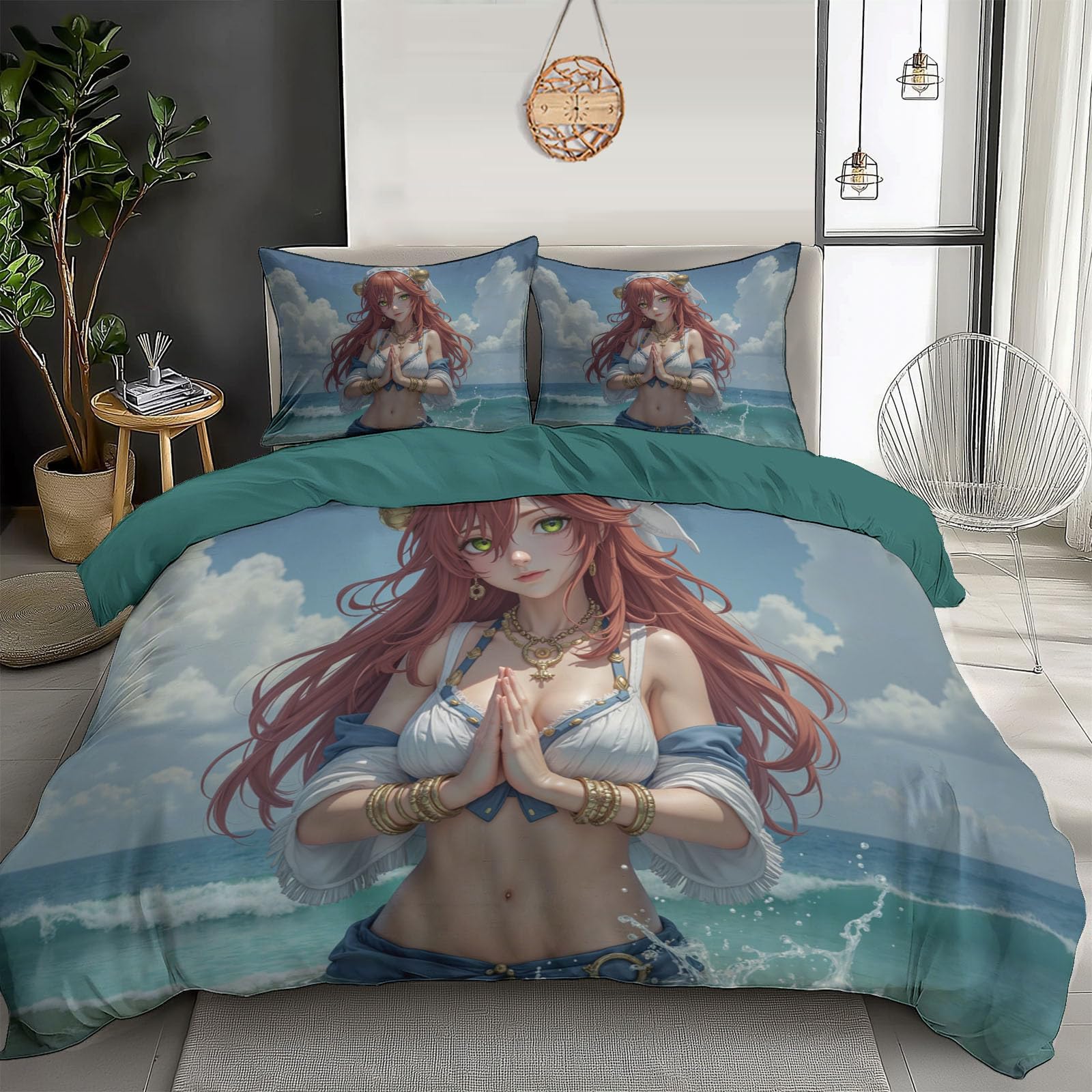 Parure de couette anime anti-plis en microfibre douce parure de lit bleu 200x200 anti-poussière