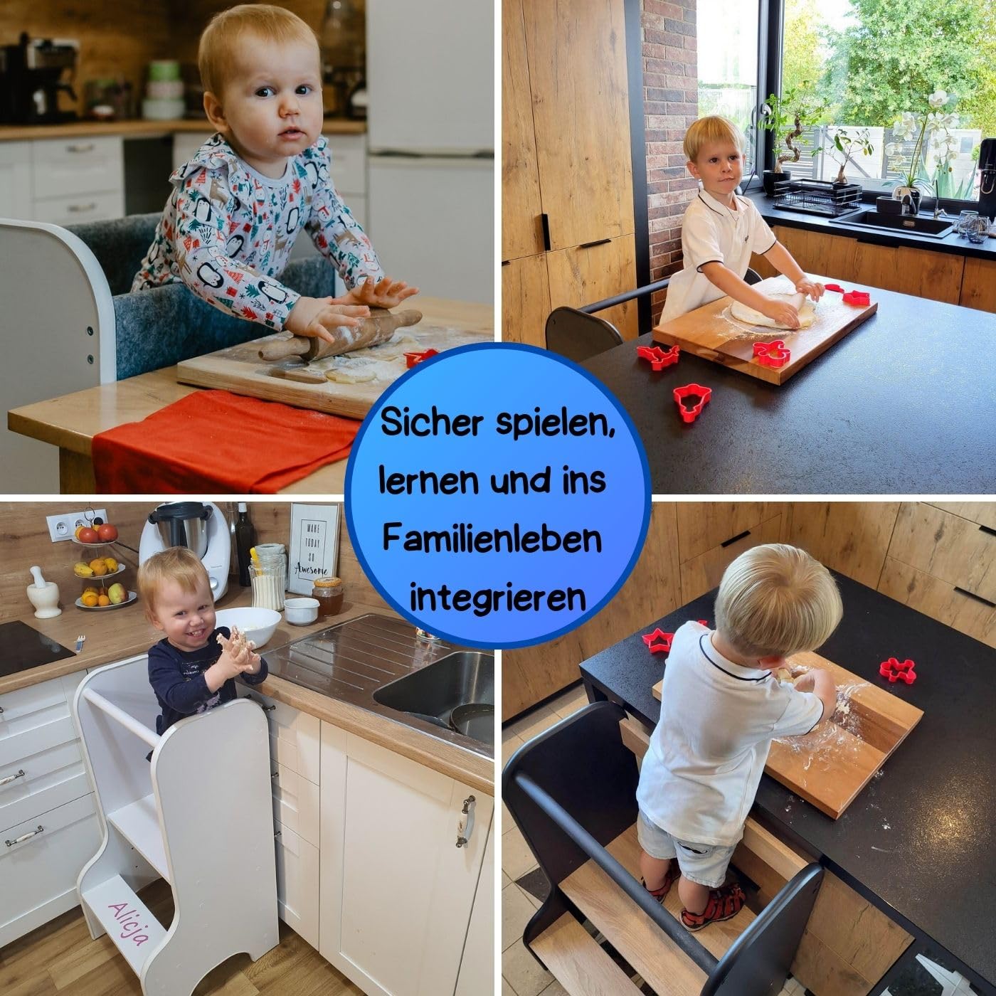 Love Gifts® Lernturm für Kinder mit Kippschutz und höhenverstellbar | Learning Tower mit sicheren Kanten | Küchenhelfer & Lernturm ab 1 Jahr für gleichzeitige Benutzung von Zwei Kindern, Weiß-Braun