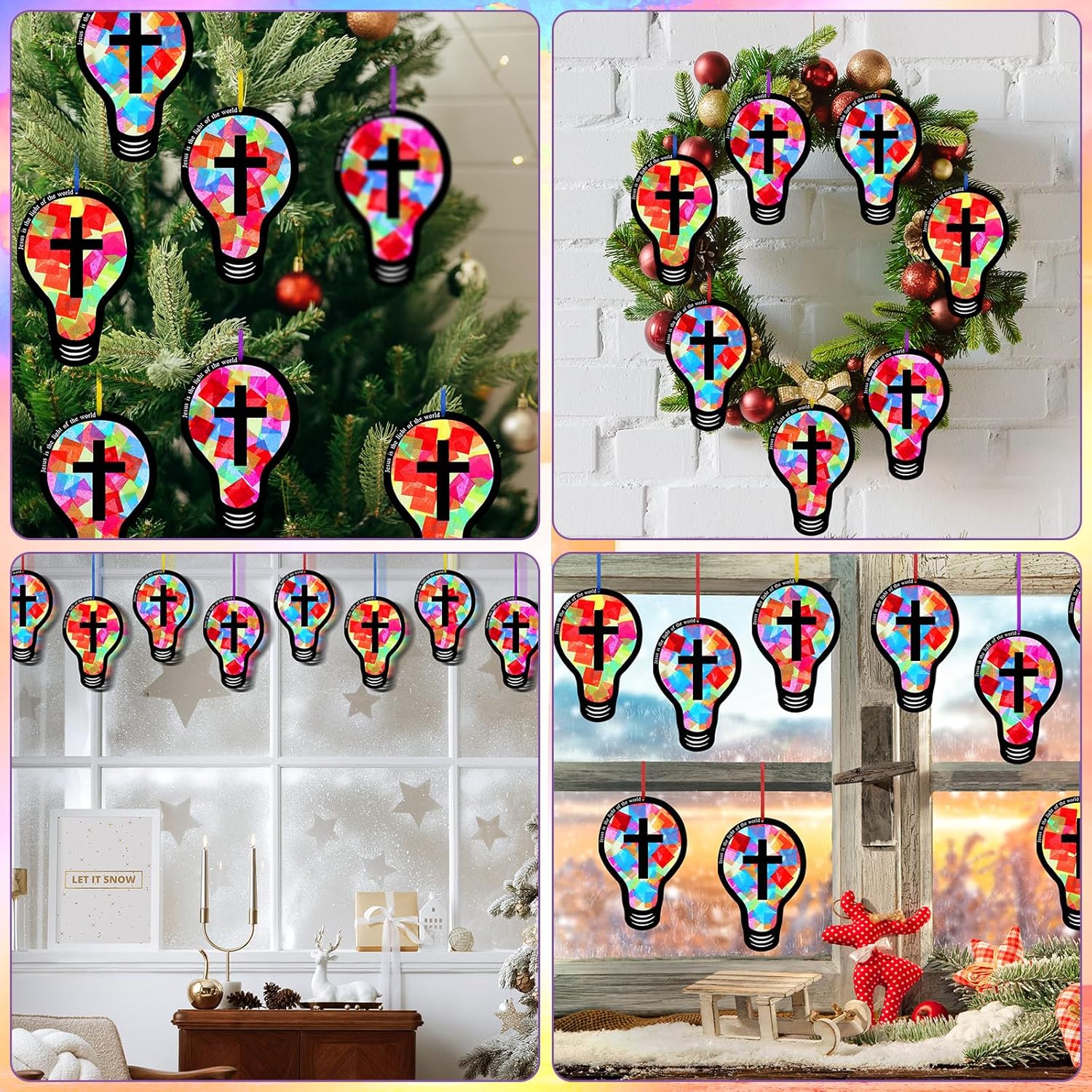 Eaasty 32 Sets 2026 Vbs DIY Jesus Light Craft Kit, Illumination Themed Christian Suncatcher Light Bulb Cross Stained Glass Art for Easter Sunday School Back to School Activities (Crafts)