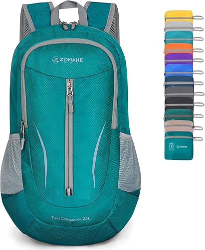Miniatura 9 de ZOMAKE Mochila ultraligera plegable de 25 L, mochilas de senderismo plegables resistentes al agua, pequeña mochila plegable para viajes (Azul Azul