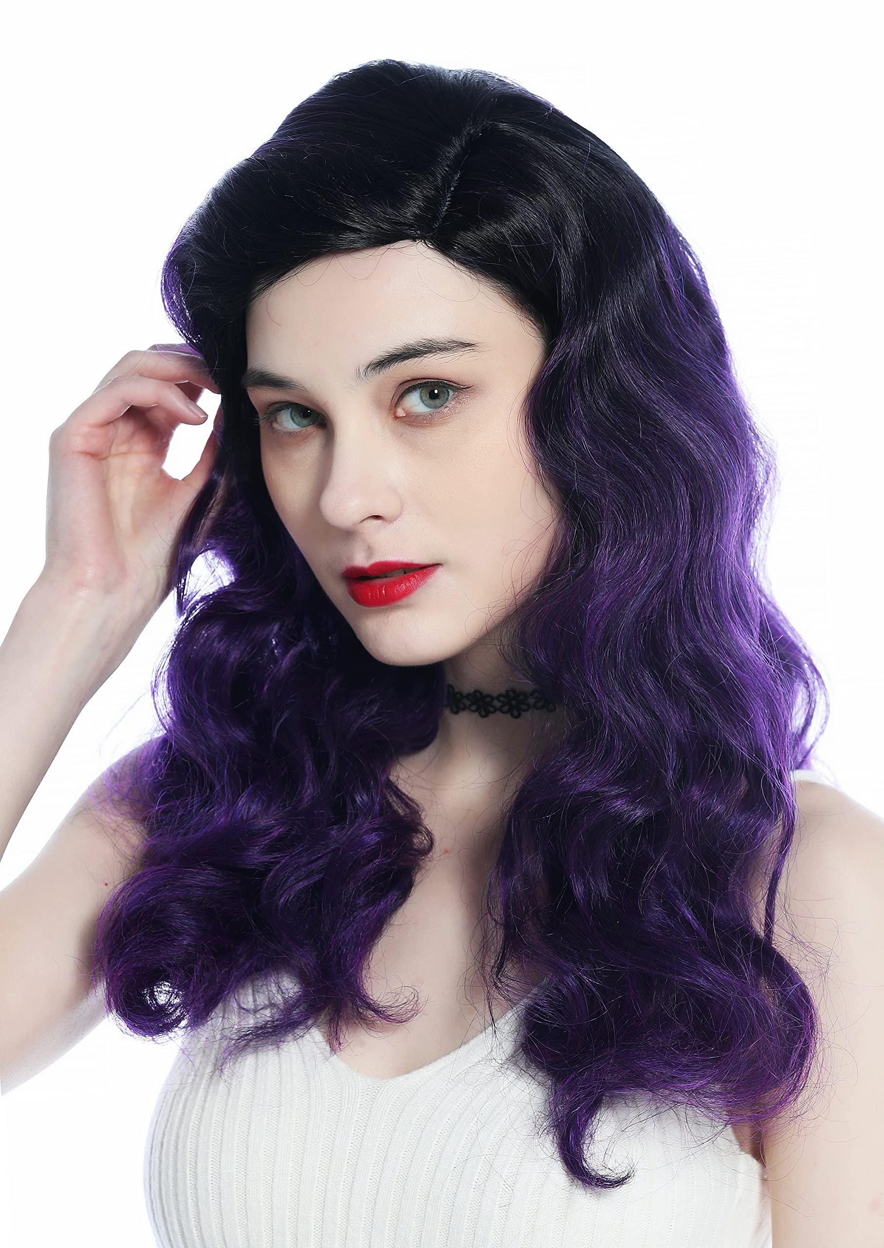 WIG ME UP - DW3340-PURPLEYS1B Ladies' wig long parting opulently waved wavy diva 30's 40's ombre black to purple - Image 2