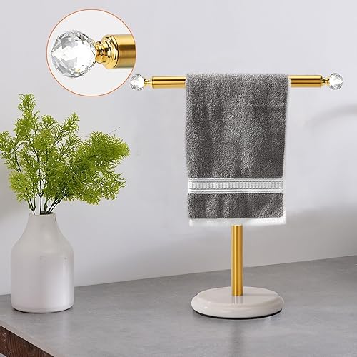 Miniatura 2 de Noonext Toallero de mano dorado con base de mármol pesado y perillas de cristal, soporte de toalla de encimera, soporte para toallas de mano en