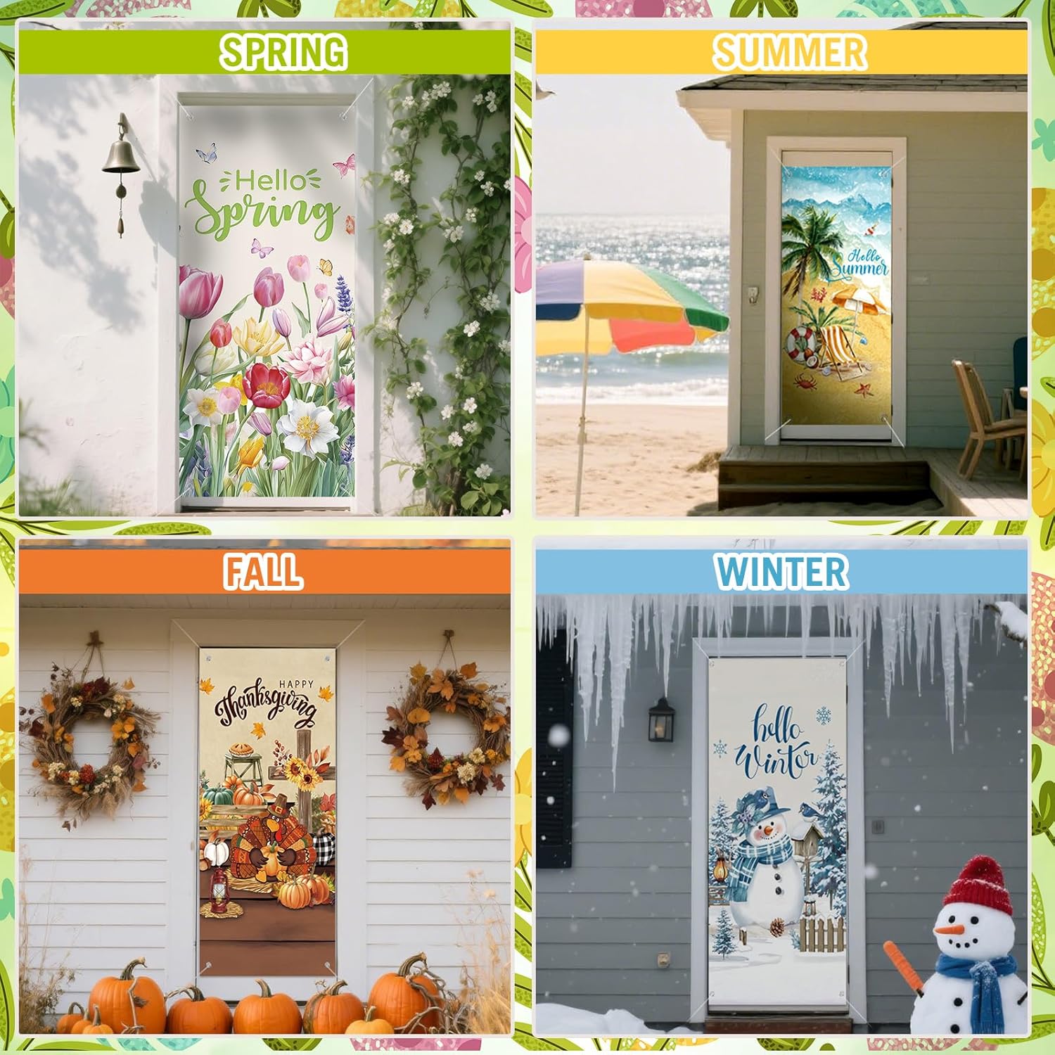 Breling 12 Pcs Seasonal Door Cover Decorations for Front Door Holidays Interchangeable Large Photography Background Banner Porch Sign for Spring Irish Easter Home Office Party Supplies(Classic) - Image 7