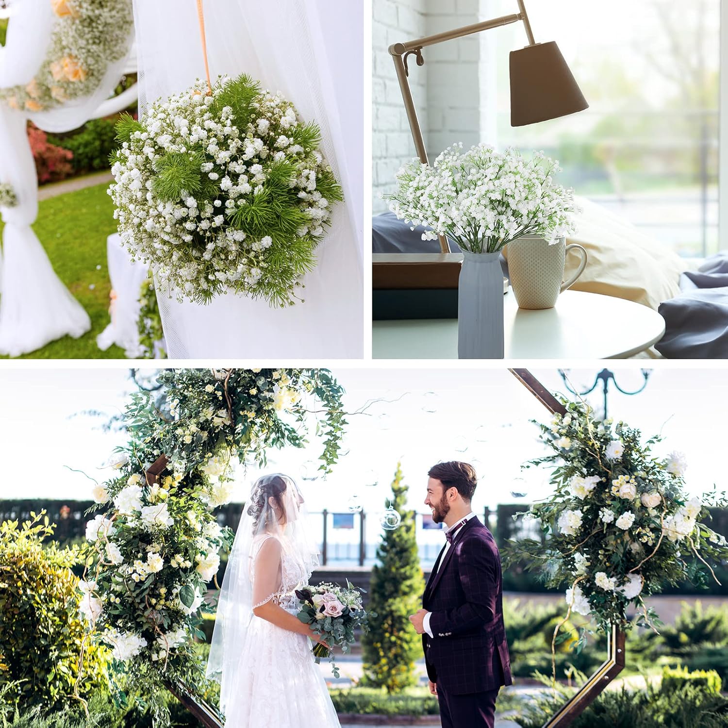 Tigeen 80 Pcs Baby Breath Artificial Flowers Bulk White Artificial Baby Breath Gypsophila Flower 20.8 Inch Faux Gypsophila Bouquet Fake Floral Greenery for Wedding Arrangement Party Decor