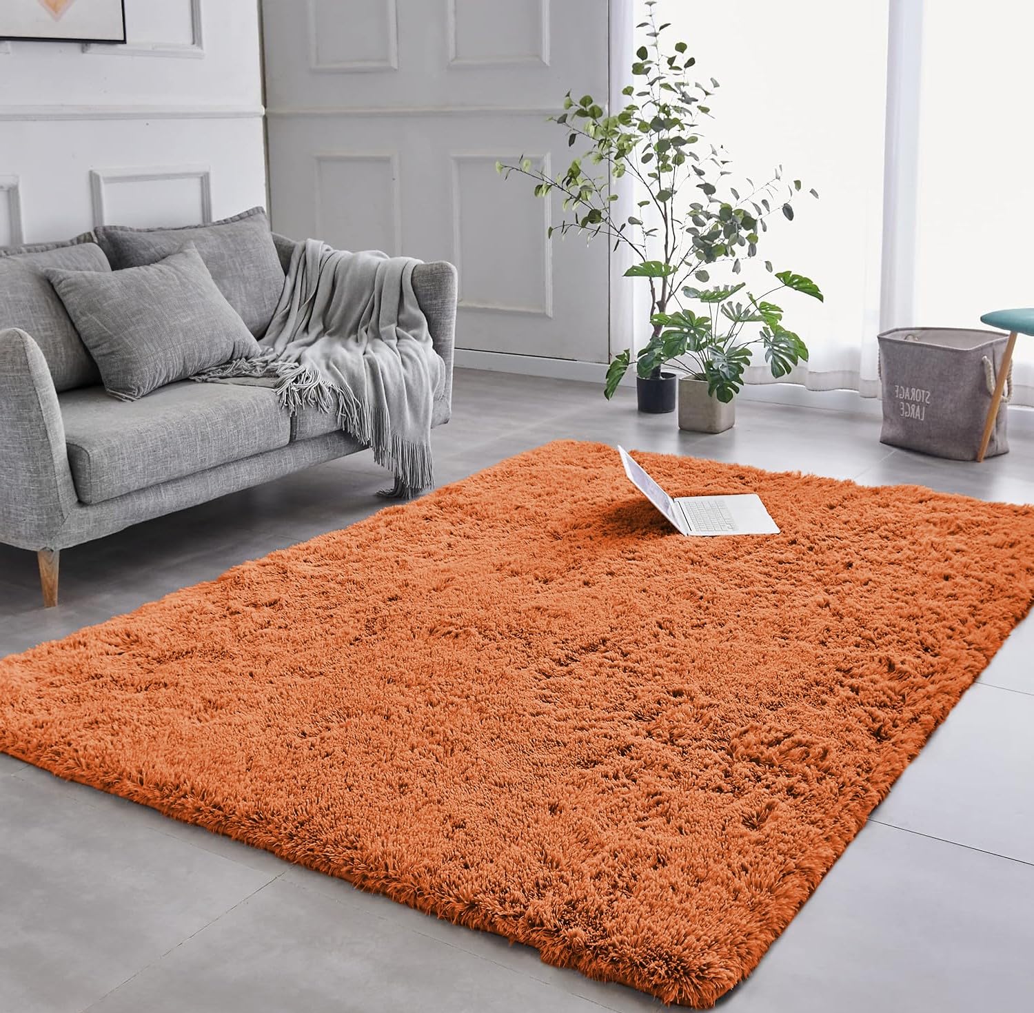 AMEHA Rust Shaggy Rug 120x170 cm Fluffy Soft Non Slip Large Living Room Carpet Terracotta Non-Shedding — image 1