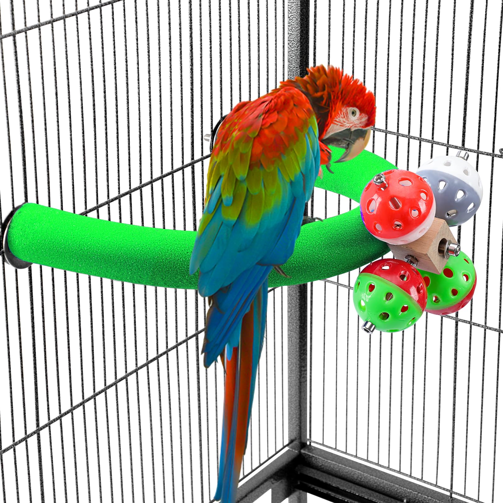 TeTupGa U Shape Parrot Perch Stand Pet Toy Bird Platform Sand Paw Grinding Clean Stick Cage Exercise Conure Budgie Cockatiel Accessories (Green Rotate)