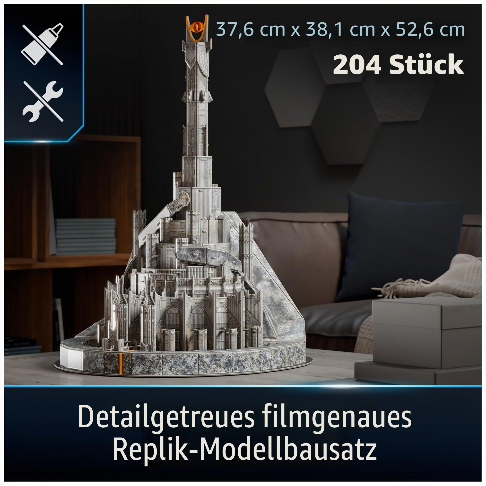 4D Build, Herr der Ringe Barad-Dur Auge des Sauron 3D-Modellbausatzes, Herr der Ringe Sammlerstücke & Schreibtisch-Dekor, Erwachsenenpuzzle, Bauspielzeug, 3D-Puzzles für Erwachsene & Jugendliche, 204