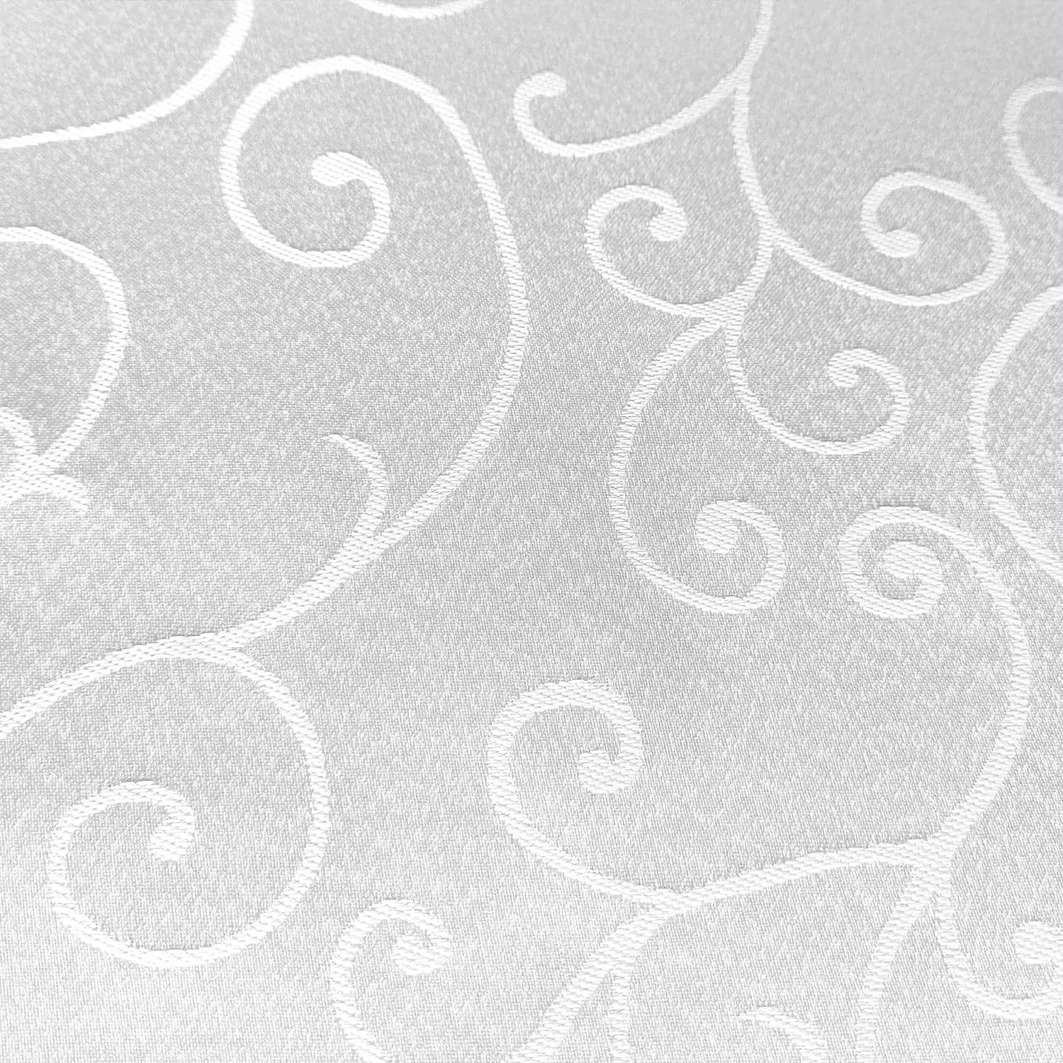 WedDecor 10 tovaglie rotonde damascate con motivo a spirale con rami, in poliestere e lino, tovaglia da pranzo per ristorante, 330 cm, bianco