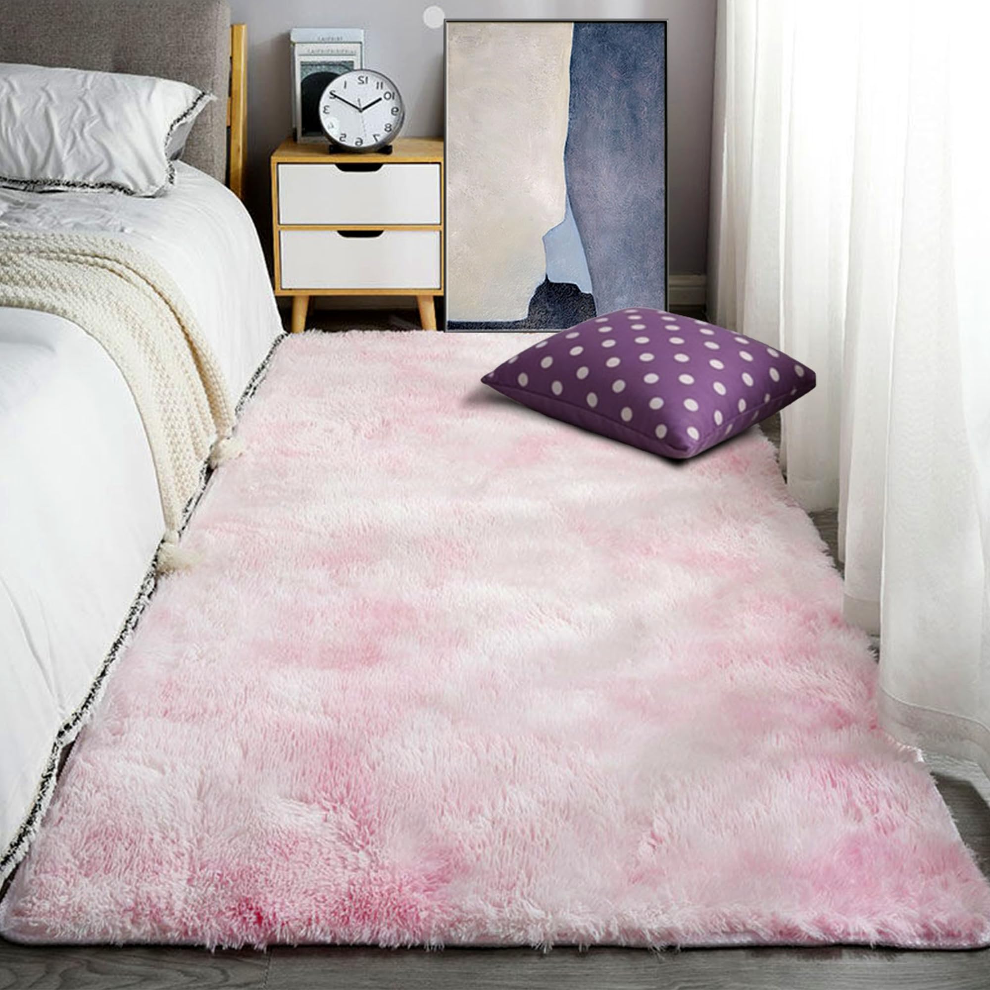 Tapis Salon Shaggy 210x240 Grand Format Grand Tapis Rose Lavable