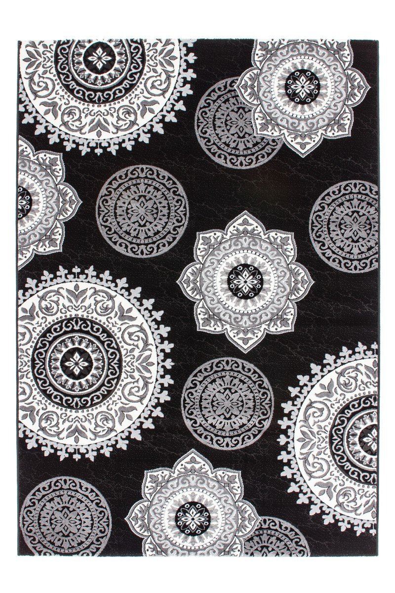 Lalee 347170449 Contour Rug, Black/Silver Pattern, 3D/Glitter/Stainless, black, 80 x 300 cm