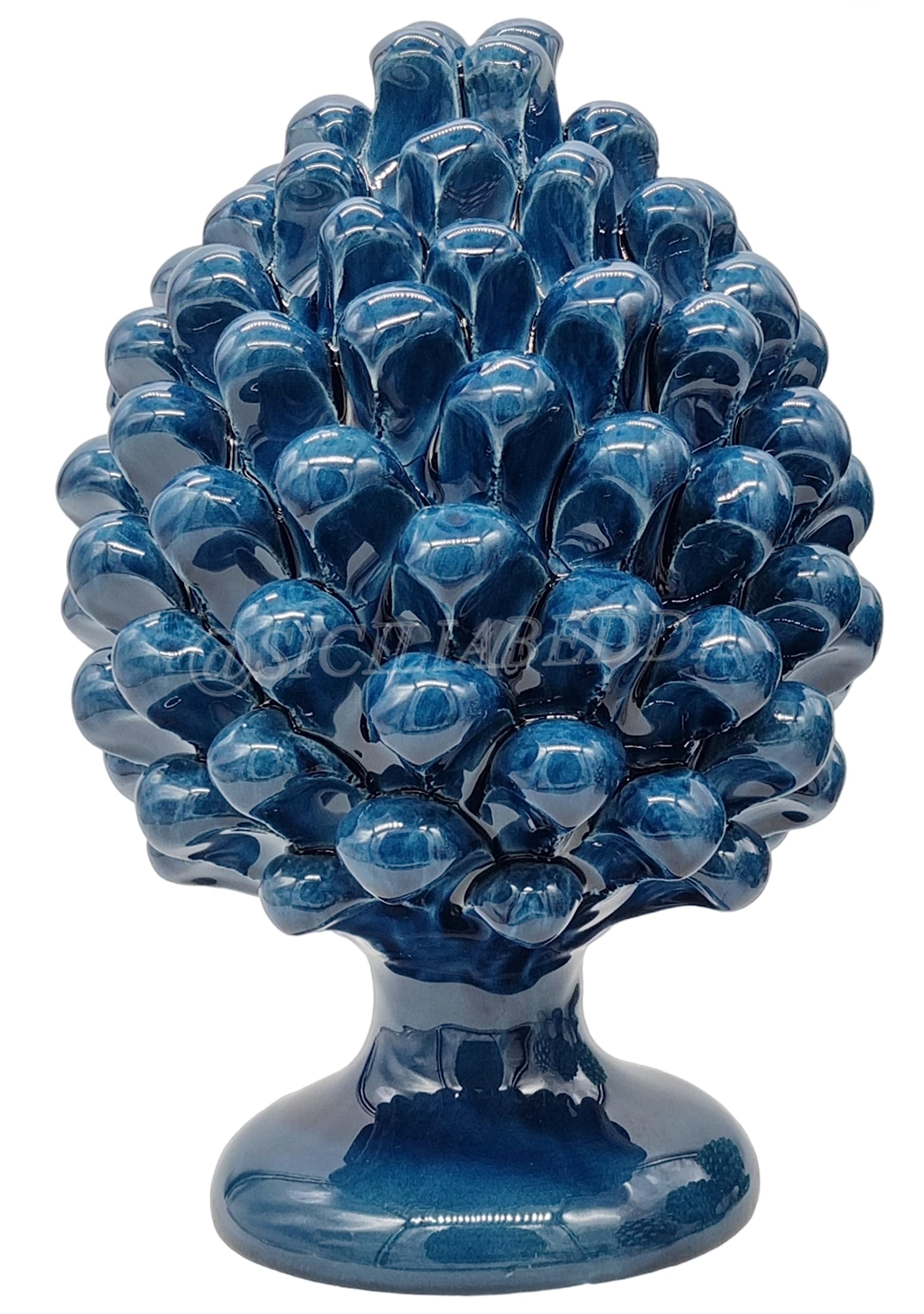 sicilia bedda - Szyszka sycylijska - jednokolorowy model z ceramiki Caltagirone - produkt sygnowany (BLU ANTYCZNY, wysokość 22 x 13)
