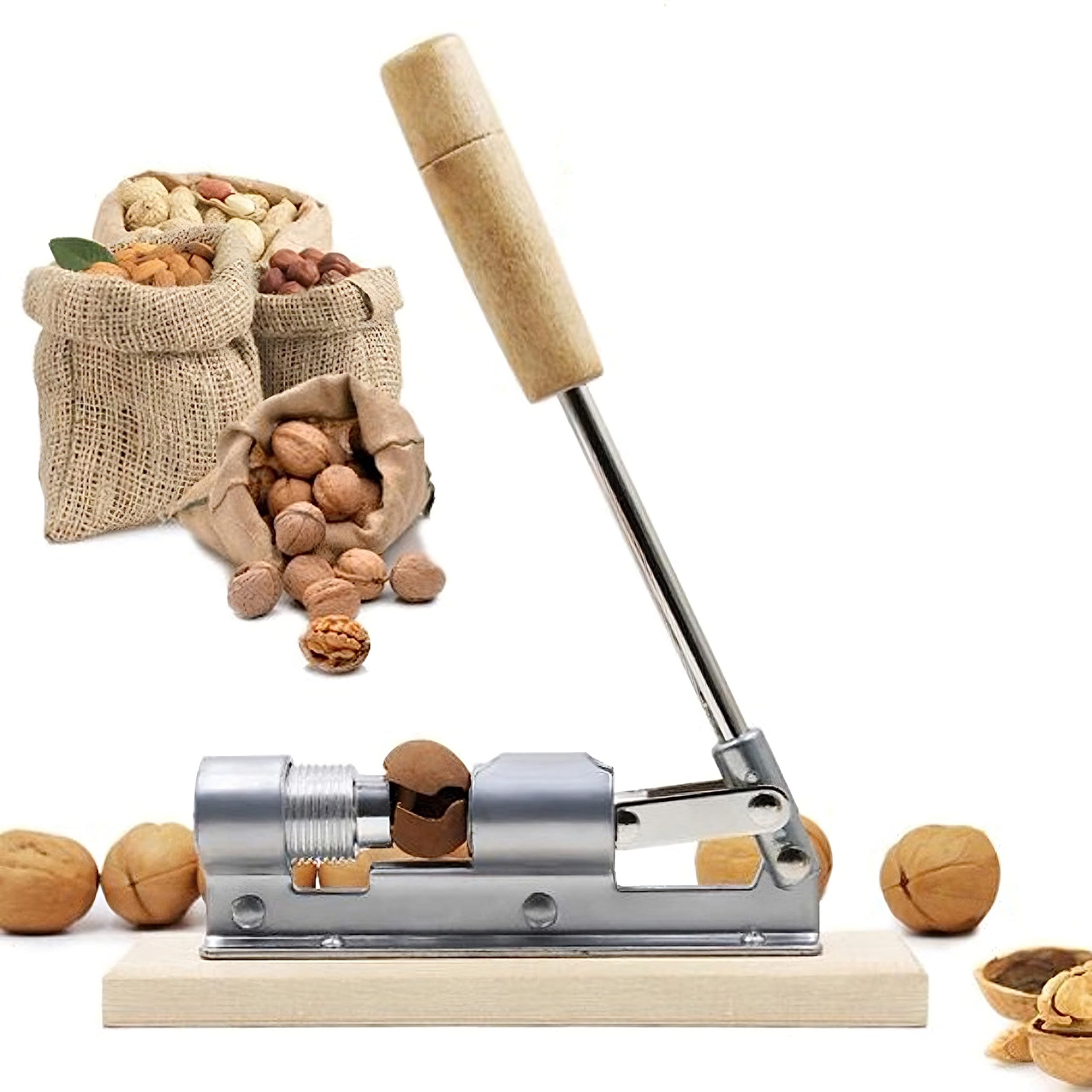 Retoo Casse-Noix en Acier, Ajustement À La Taille des Noix, Support en Bois, Casse-Noisettes Très Solide Et Résistant, Casse Noisette Multifonctionnel, pour Les Noisettes, Les Noix, Les Homards