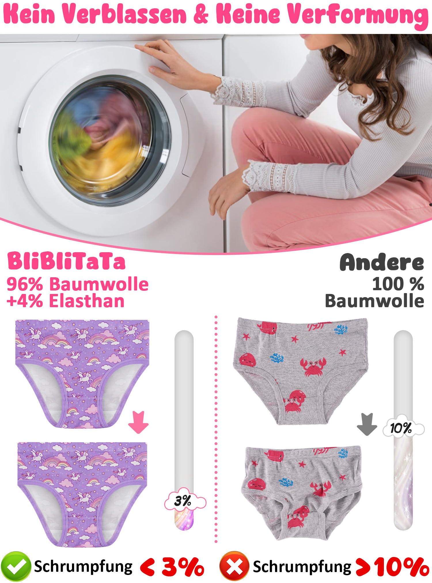 Mädchenunterwäsche,Weiche,Nahtlose Baumwoll-Unterhosen für Kleinkinder&Größere Kinder,Atmungsaktive Slips,8er-Pack