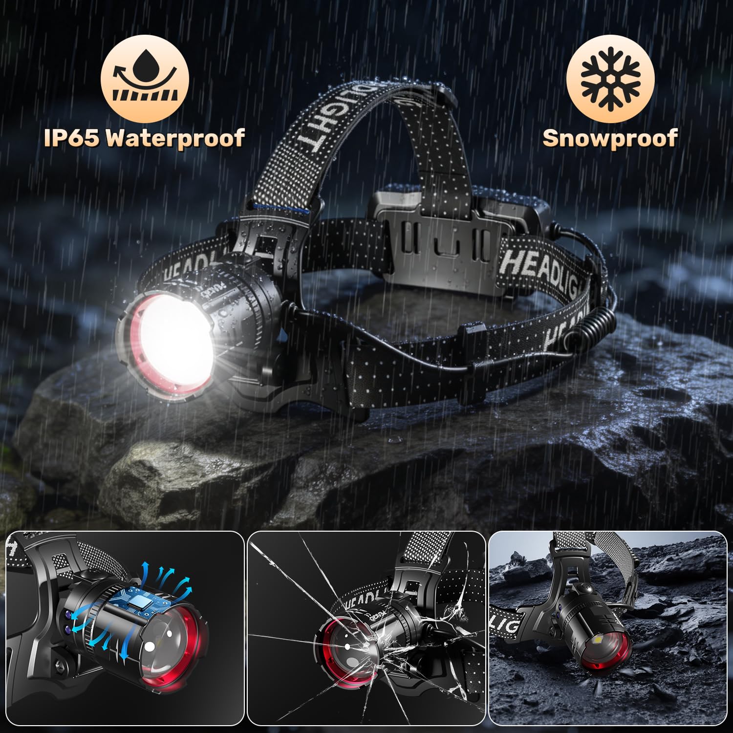 Torcia Frontale LED Ricaricabile, Super Luminosa 99000 Lumen con Sensore & 5 Modalità, Lunga Durata Lampada Frontale 90° Regolabile, Impermeabilità IPX5, Zoomabile, per Campeggio Pesca, 2 PACK