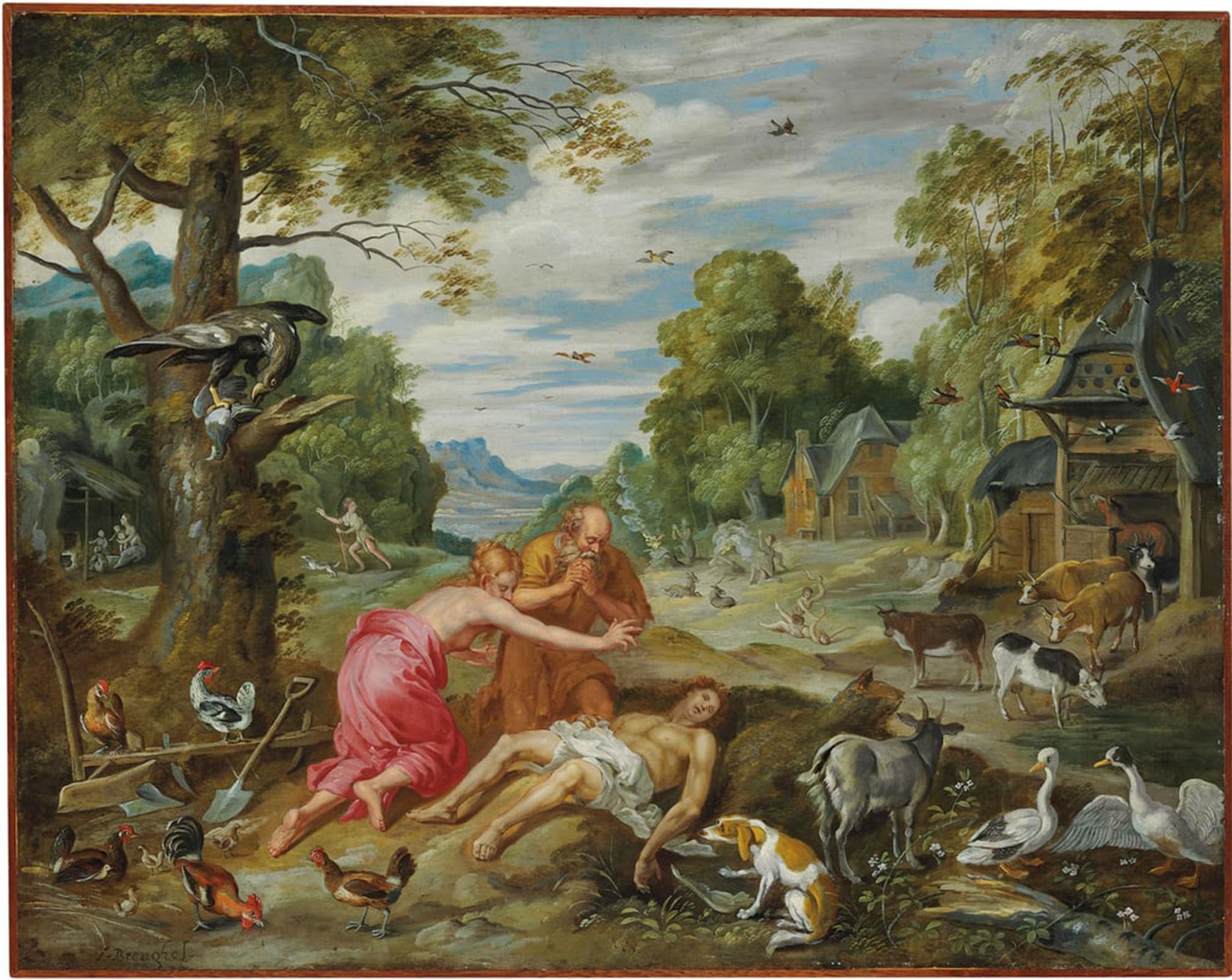 SERENDIPITP Vintage Picture Print on Canvas Wall Art Poster the Death of Abel by Jan Brueghel the Younger Artwork Print Poster for Wall Decor 60x90cm