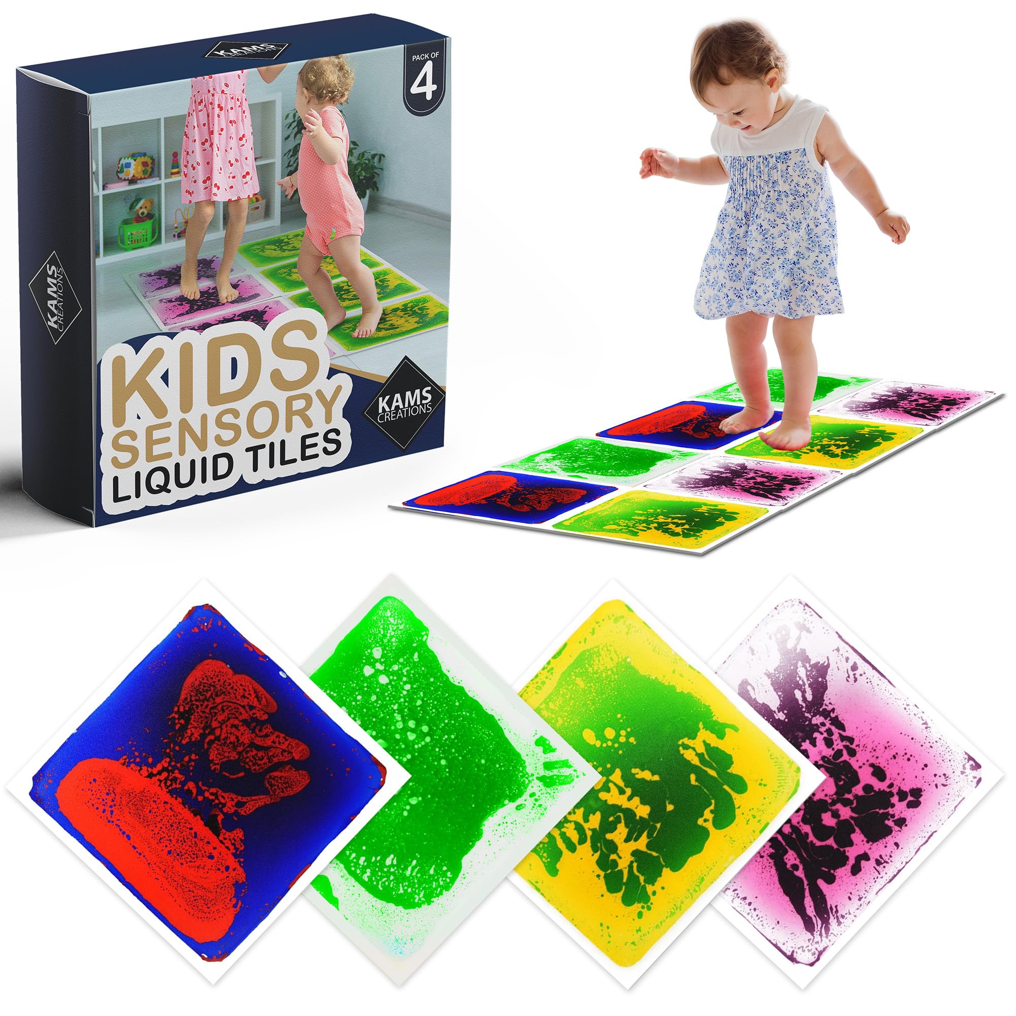 KAMS CREATIONS Multicolor Sensory Tiles for Autism Liquid Fusion Lava Tiles for Kids Sensory Activity Play Centers for Children, Toddler, Teens 12" X