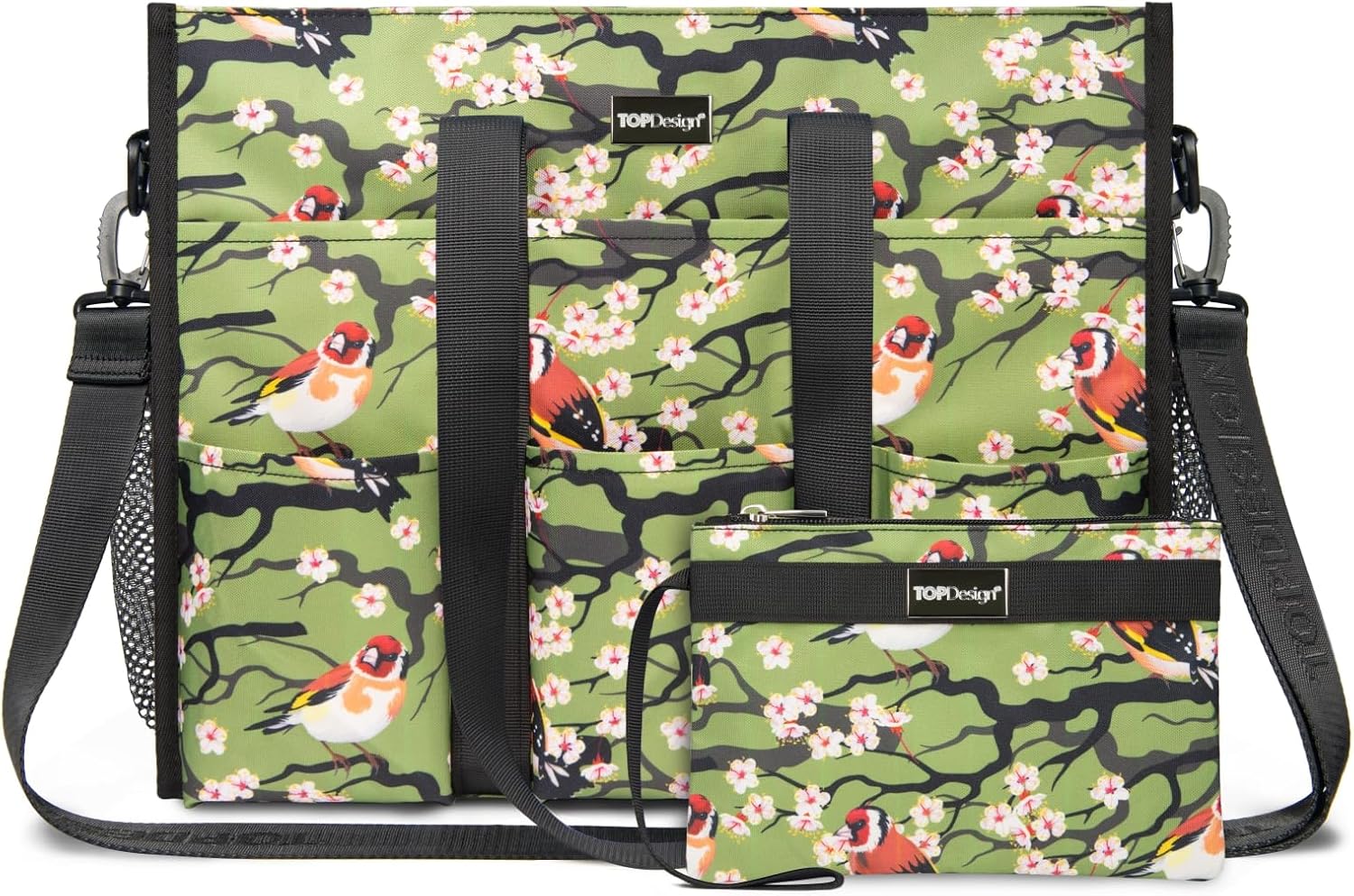 TOPDesign Utility Water Resistant Tote Bag with 22 Pockets, Top Zipper Closure & Thick Bottom Support, for Working Women