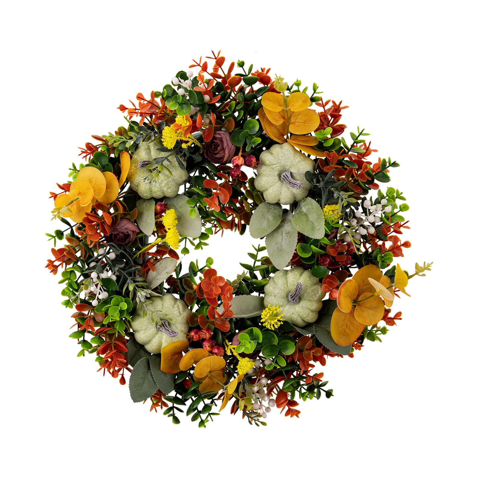 Buxuaaaa Harvest Festival Faux Pumpkin Wreath Elegant Fall Flower Wreath Artificial Wildflower Decoration for Wall or Window Fall