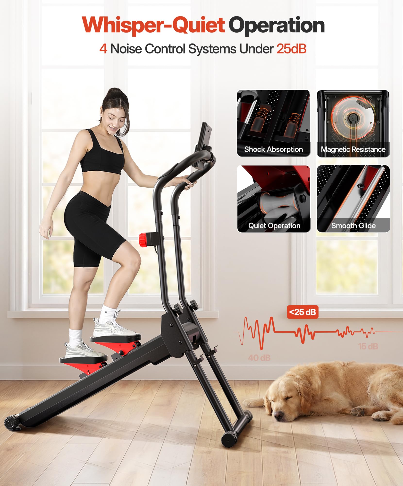 YOLEO Magnetischer Stair Stepper für Zuhause, 16-stufiger Widerstand, klappbarer Treppensteiger mit 71 cm Schrittlänge, leiser Heimtrainer mit Handlauf, Pulssensor & LCD