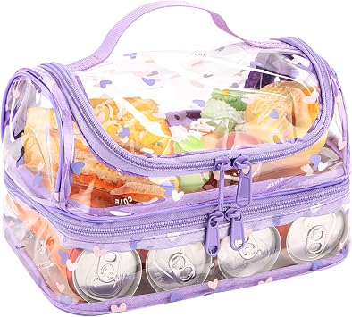 BORMELUN Purple Clear Lunch Bag for Women Tote bag with lunch compartment Double Plastic Tranaparent Lunchbox for Kids