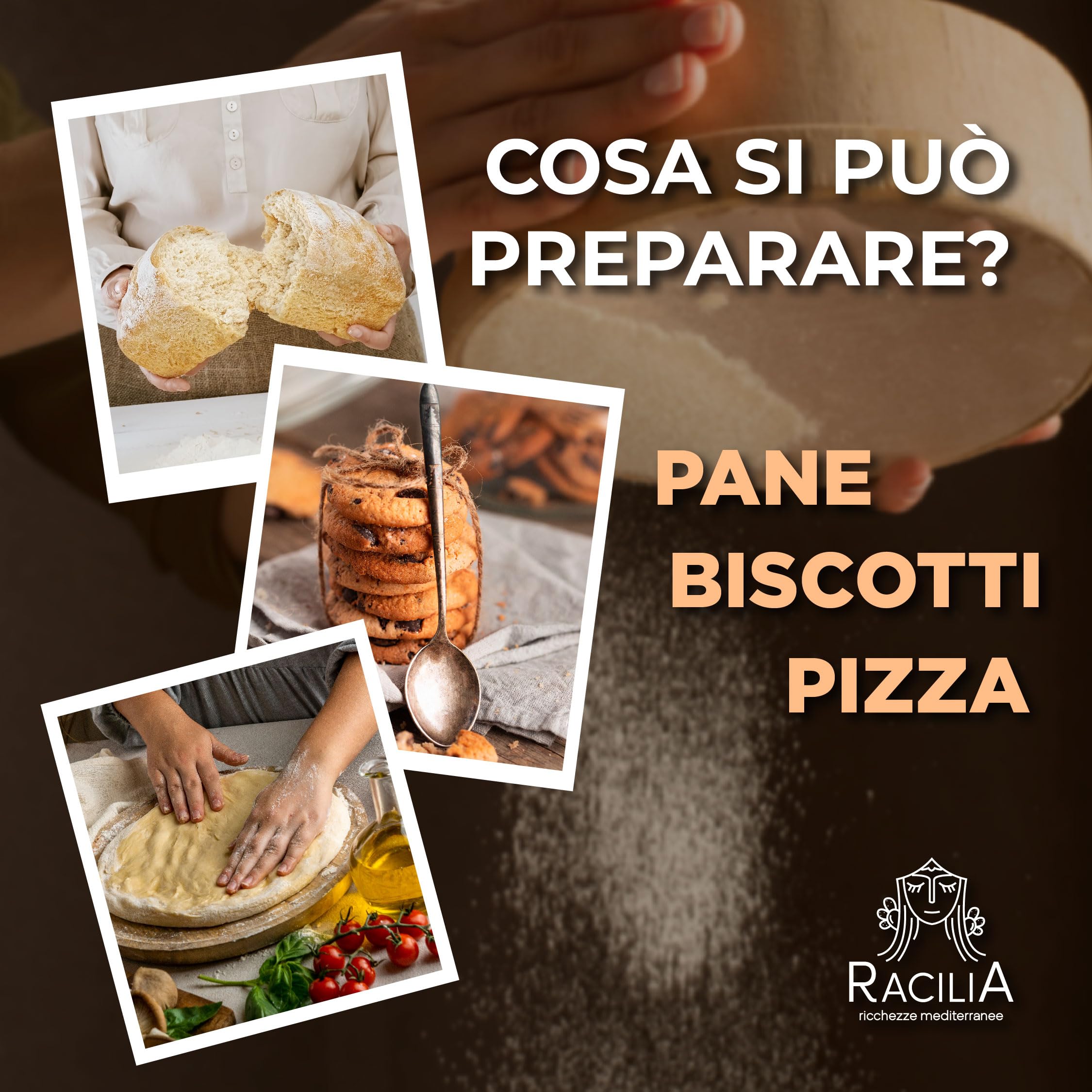 RACILIA Harina de Trigo Tierno Ecológica Maiorca - Grano Antiguo 100% Siciliano y Ecológico - Rico en Fibras y Proteínas - 1kg x 5