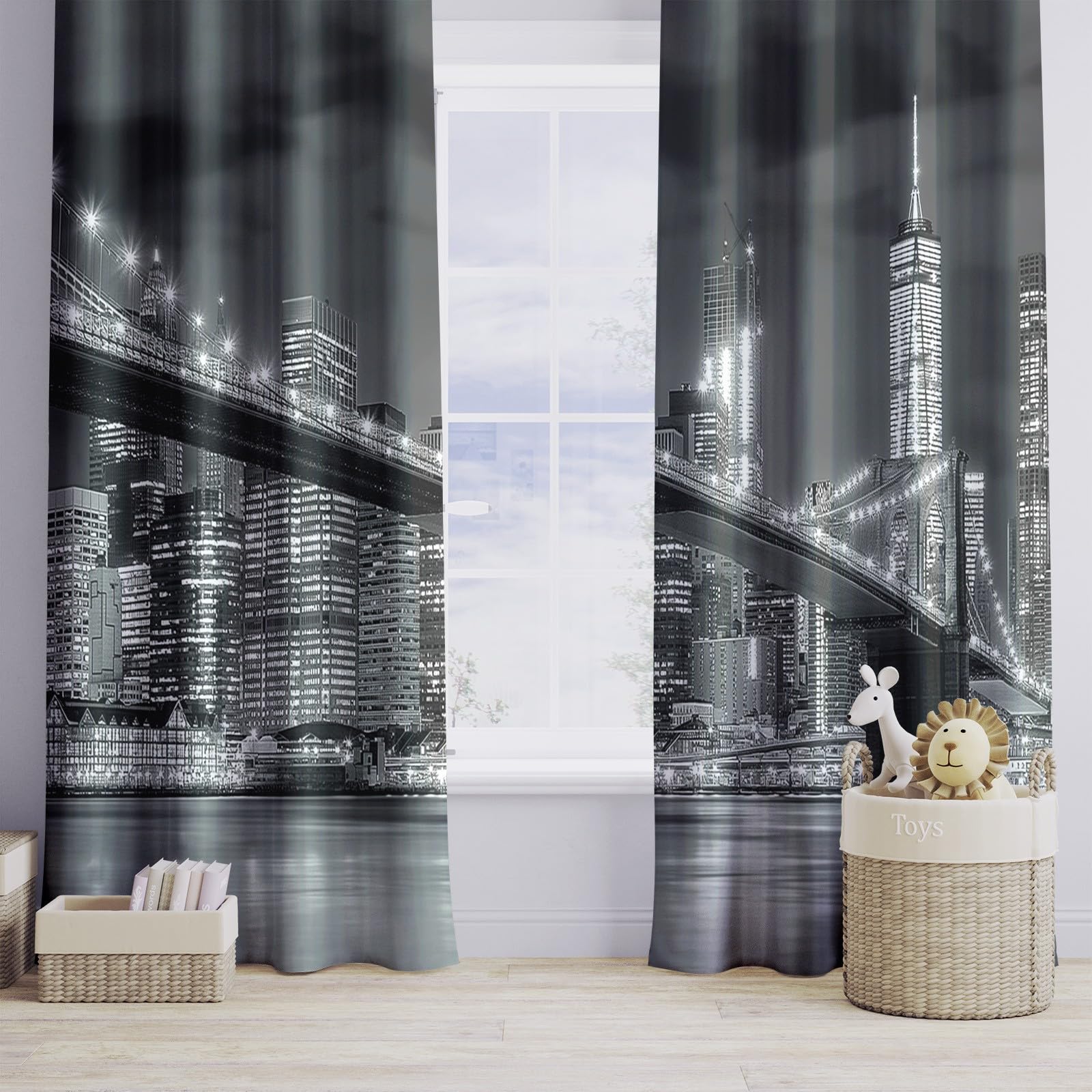 Tenda oscurante per finestra Grigio stampa 140L x 260A cm (2 Pannelli) Tenda decorativa per finestra Skyline di New York per camera da letto e soggiorno Tende oscuranti con isolamento energetica