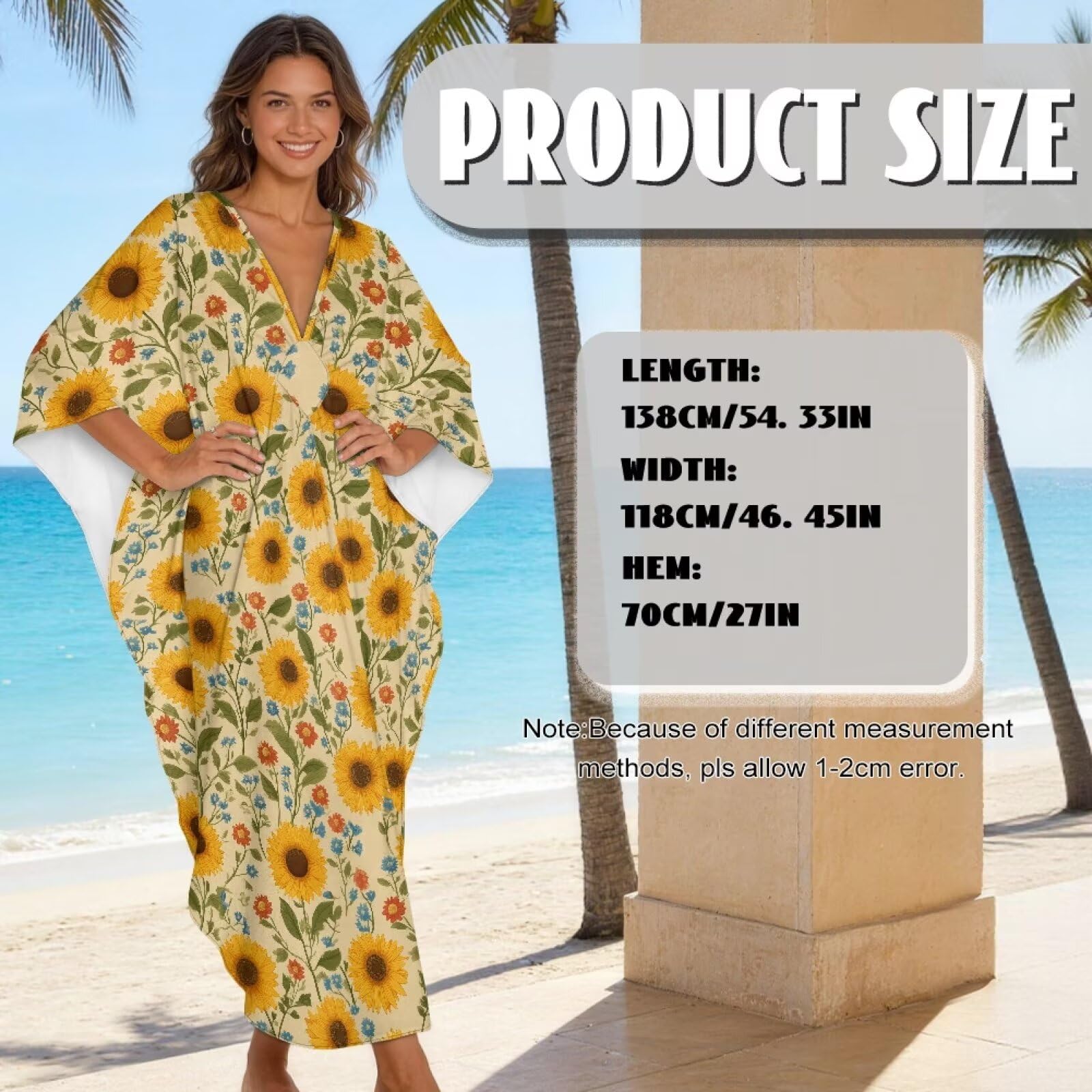 Xoenoiee Damskie sukienki kaftanowe kaftan plus size rękaw nietoperz strój kąpielowy okrycie dekolt w serek letnia sukienka plażowa