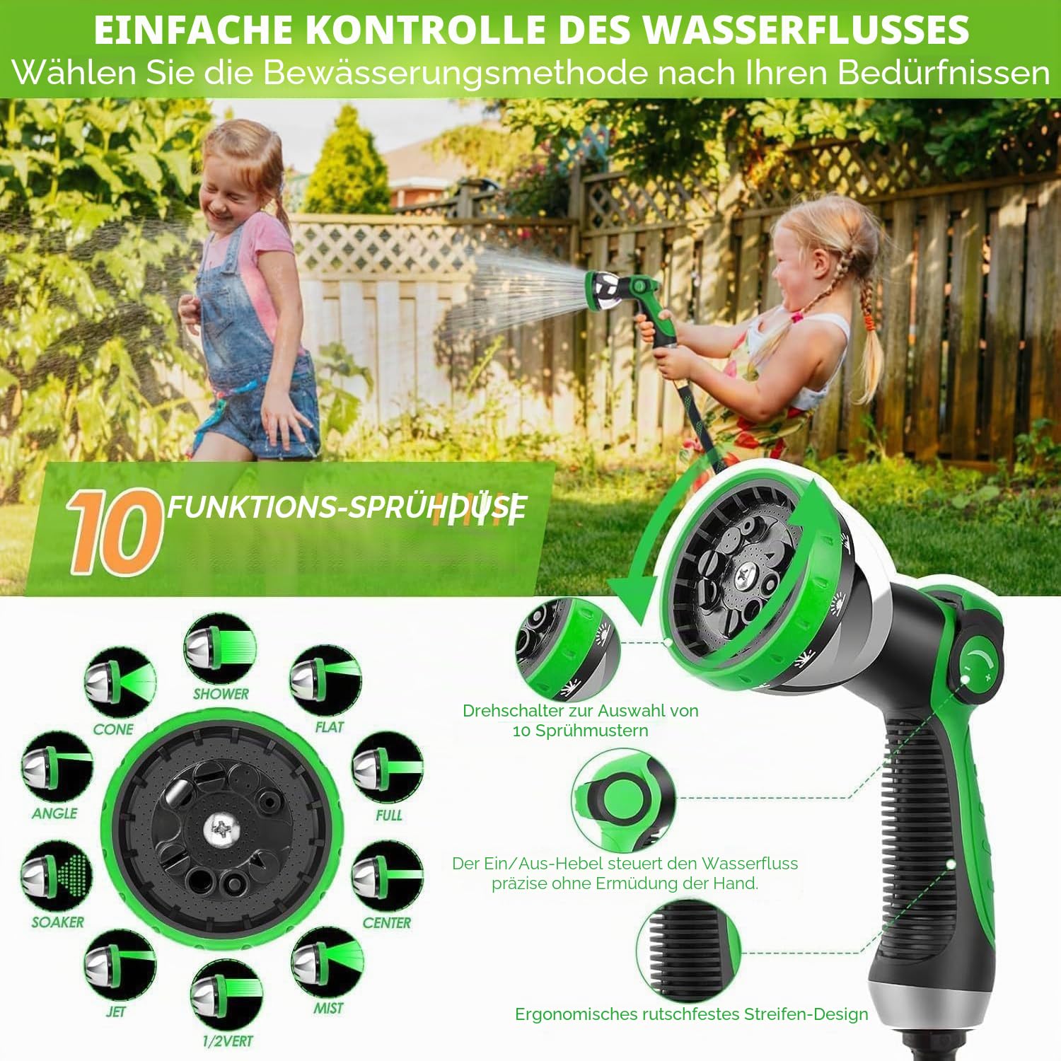 Erweiterbarer Gartenschlauch 100ft, Schlauchrohre für Garten, Erweiterbare Wasserschläuche mit 10 Funktionsdüsen, Einfache Lagerung Gartenschlauchrohr