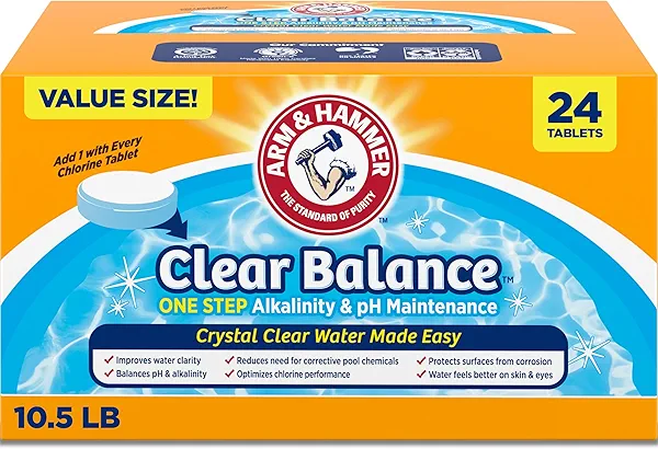 ARM & HAMMER Clear Balance Swimming Pool Alkalinity pH Maintenance Tablets, White, 1 Pack, 24 Count