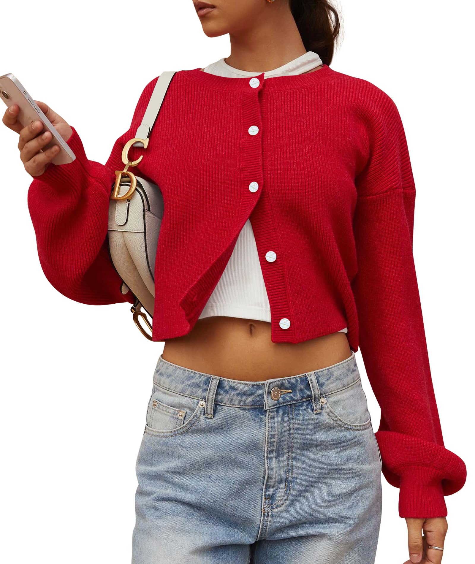 Zyyfly Womens Cropped Cardigan Sweaters Chunky Knit Fall Long Sleeve Button Down Sweater Jackets