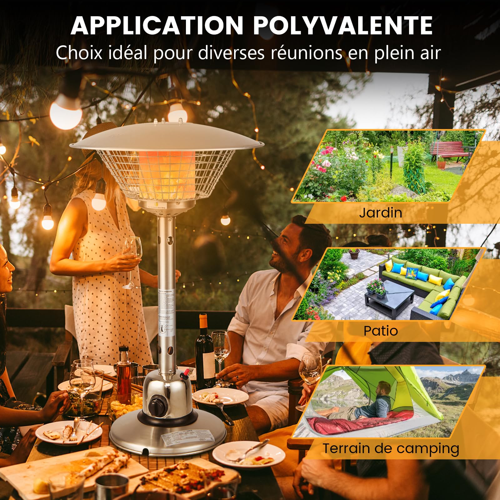 COSTWAY Cheminée de Table au Gaz Propane de 4 KW, Chauffage Extérieur avec Régulateurs de Pression/Conduites de Gaz Protection Contre Basculement et Surchauffe avec 2 Réglages de Chaleur (Argent)