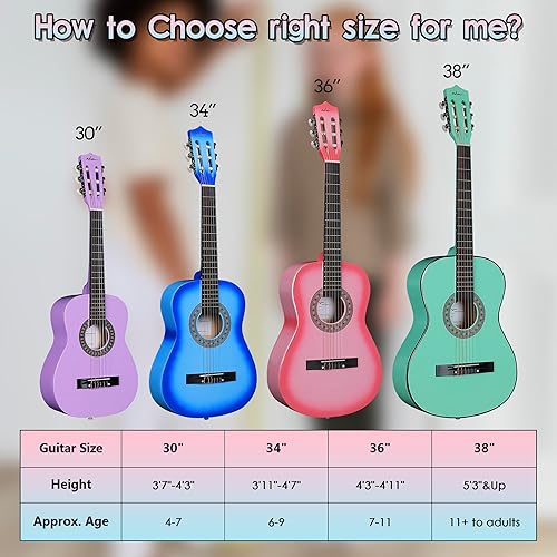 Miniatura 6 de ADM Guitarra acústica clásica para principiantes, 30 pulgadas, cuerdas de nailon, juego de guitarra de madera para niños, niñas, estudiantes,