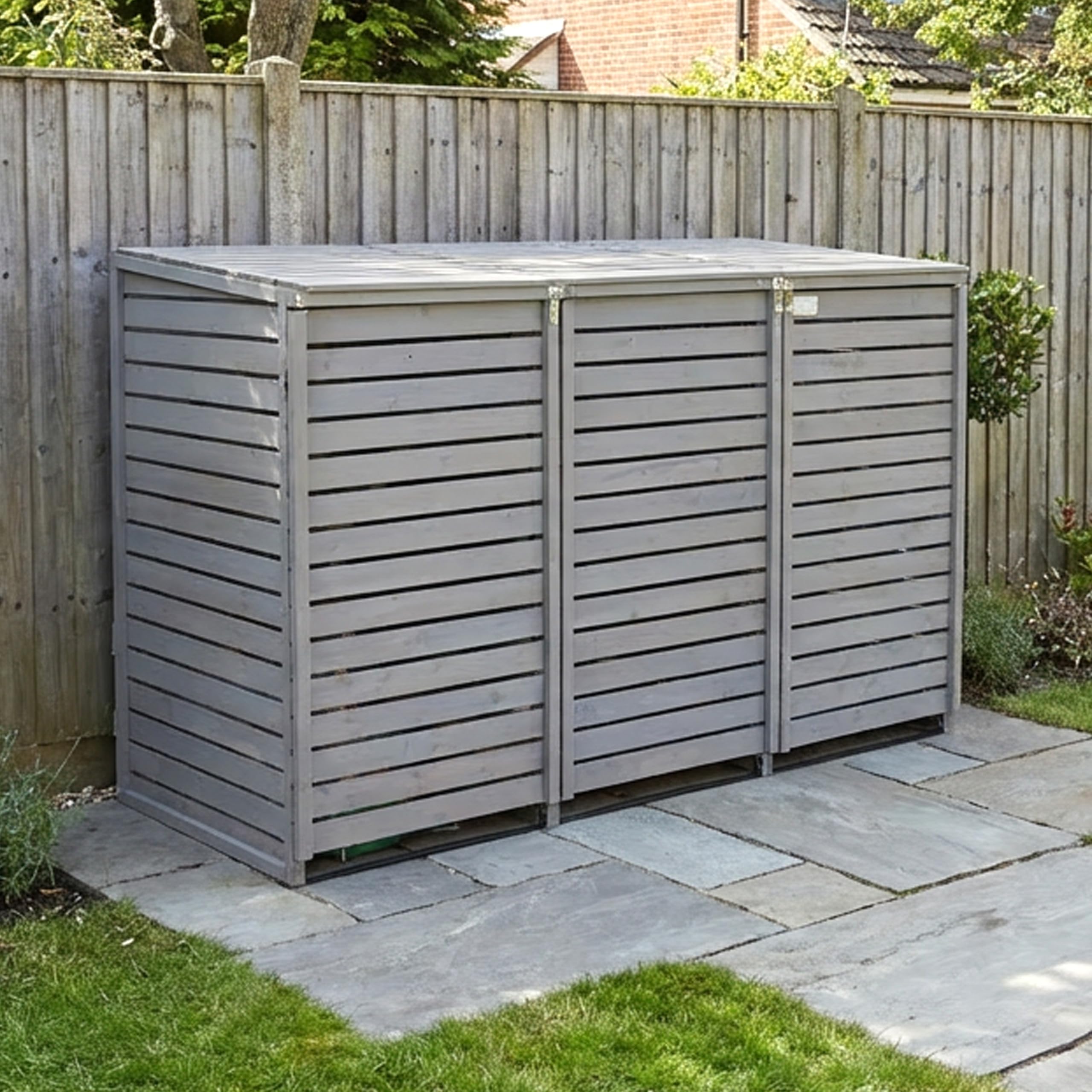 Garden Universe Wheelie Bin Storage Unit 3 x 240L Wheelie Bins Outdoor Storage In Grey WBS04-GREY