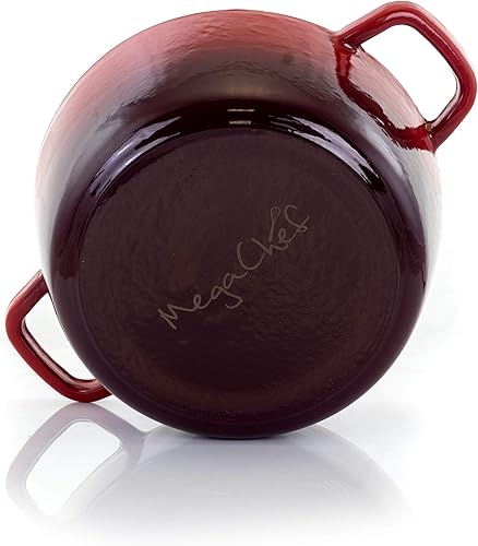 Miniatura 4 de MegaChef Cazuela redonda de hierro fundido esmaltado con tapa, 5 cuartos de galón, color rojo