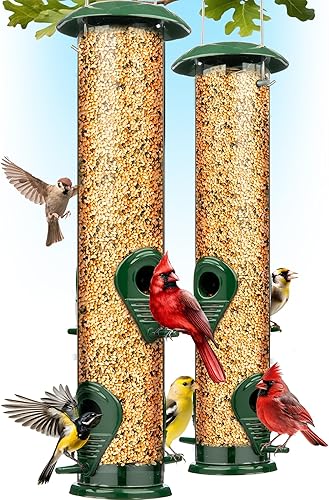 Gray Bunny Comedero de metal para pájaros, 4 puertos, para colgar al aire libre, resistente, a prueba de mordeduras y óxido, 15 pulgadas