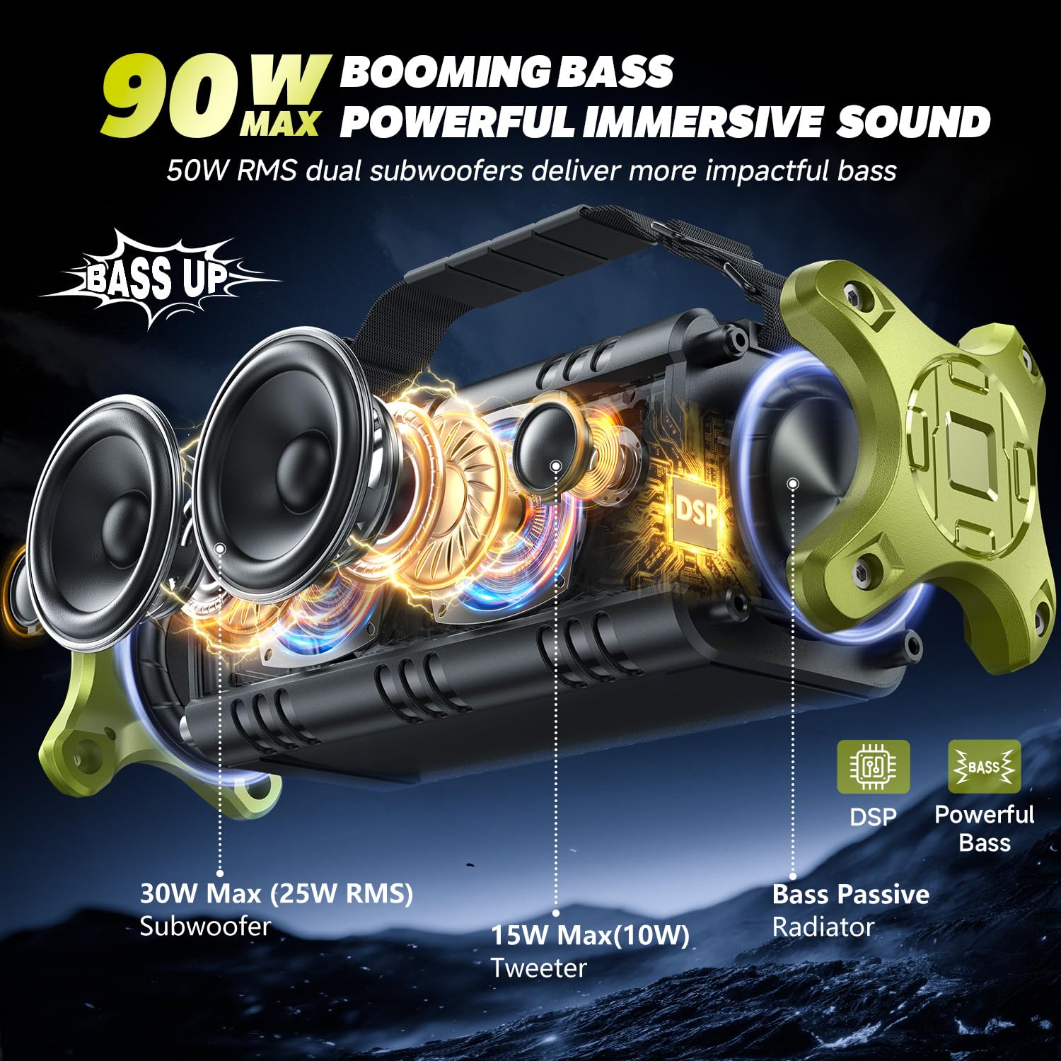 Amazon.co.jp: W-KING 50W Bluetooth スピーカー、IPX6 防水ポータブル