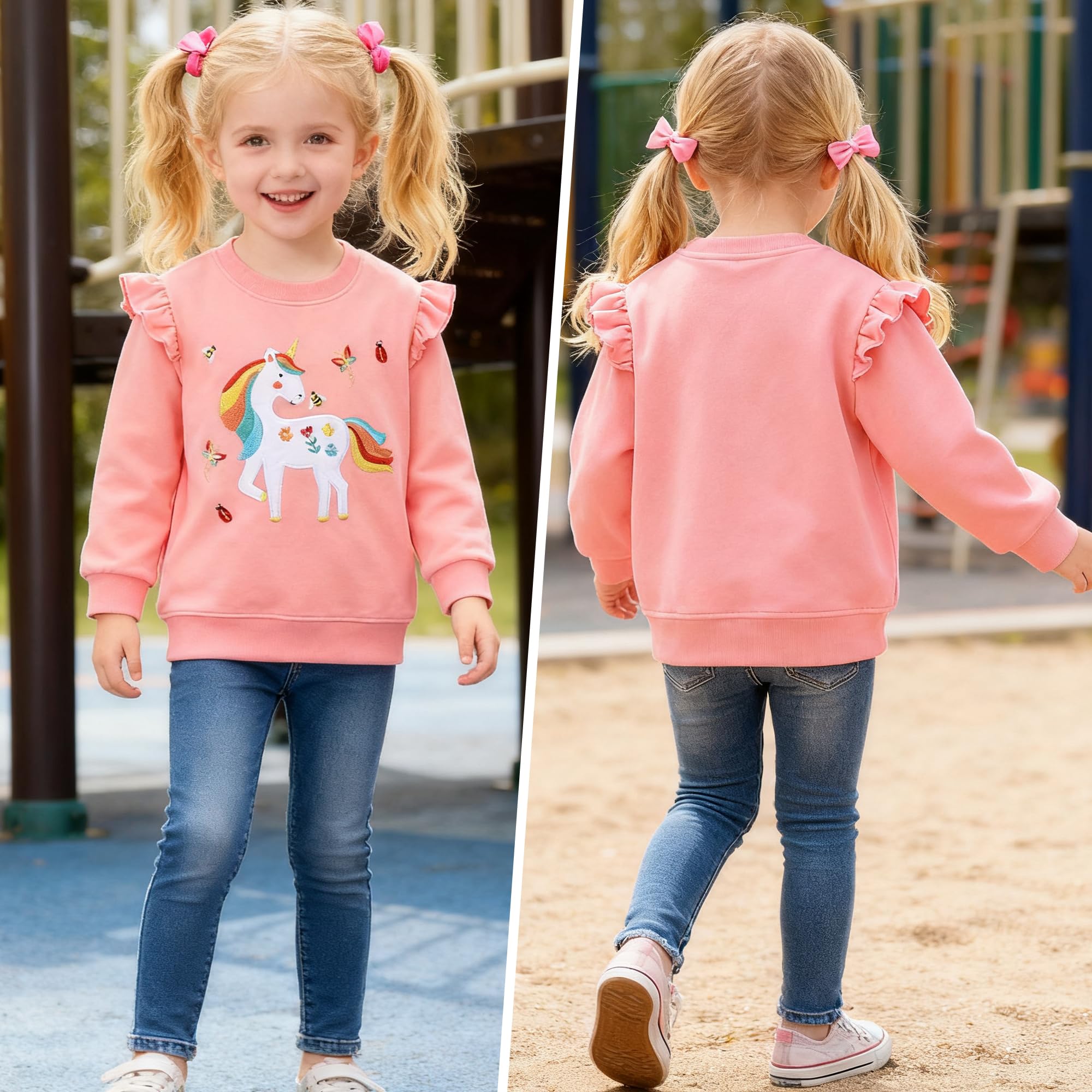Sudadera Niñas Bebe Jersey Sin Capucha Manga Larga Algodón Camiseta Arcoíris Unicornio Dibujos Pullover Casual Deporte Cuello Redondo Basica Top para Infantil Ropa 2-8 Años