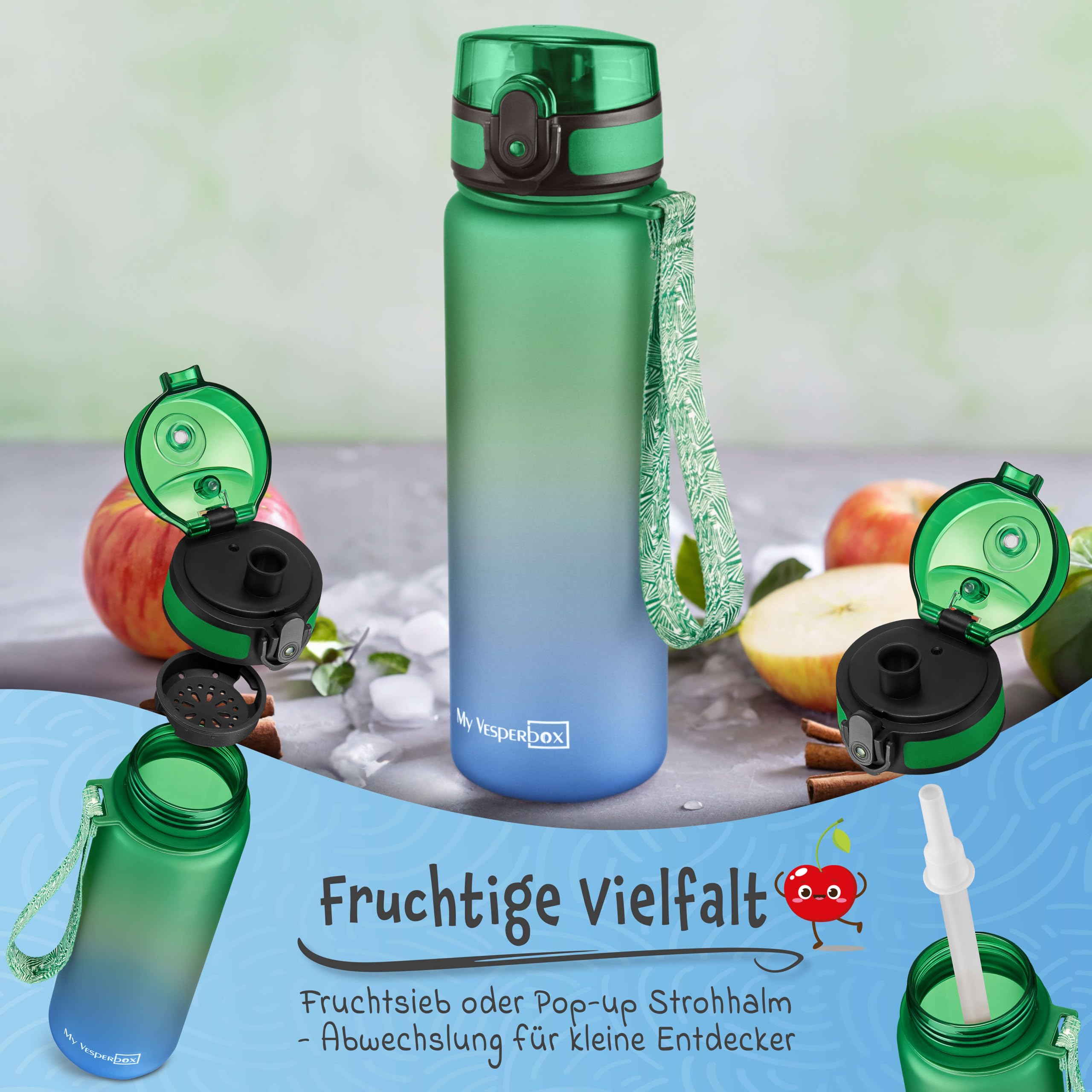 My Vesperbox® Butelka na wodę dla dzieci – szczelna butelka na napoje gazowane – Water Bottle Kids – do szkoły i na sport – butelka dla dziewczynek i chłopców