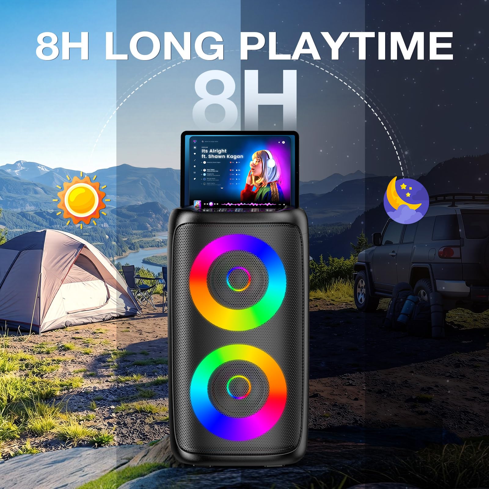 Macchina per karaoke per adulti: altoparlante Bluetooth portatile con 2 microfoni wireless per karaoke con luci a LED, regalo di compleanno per feste in famiglia, sistemi di casa, pacchetti supporto