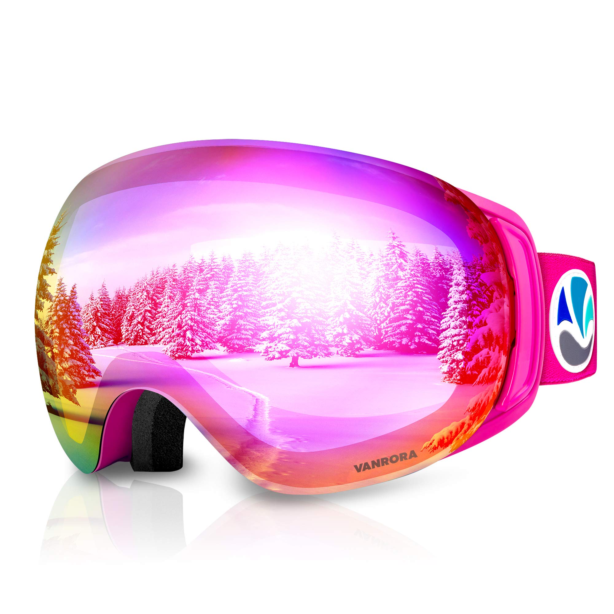 VANRORA OTG Ski Goggles, Snowboard Goggles, Pink/Revo Pink (VLT 20%)