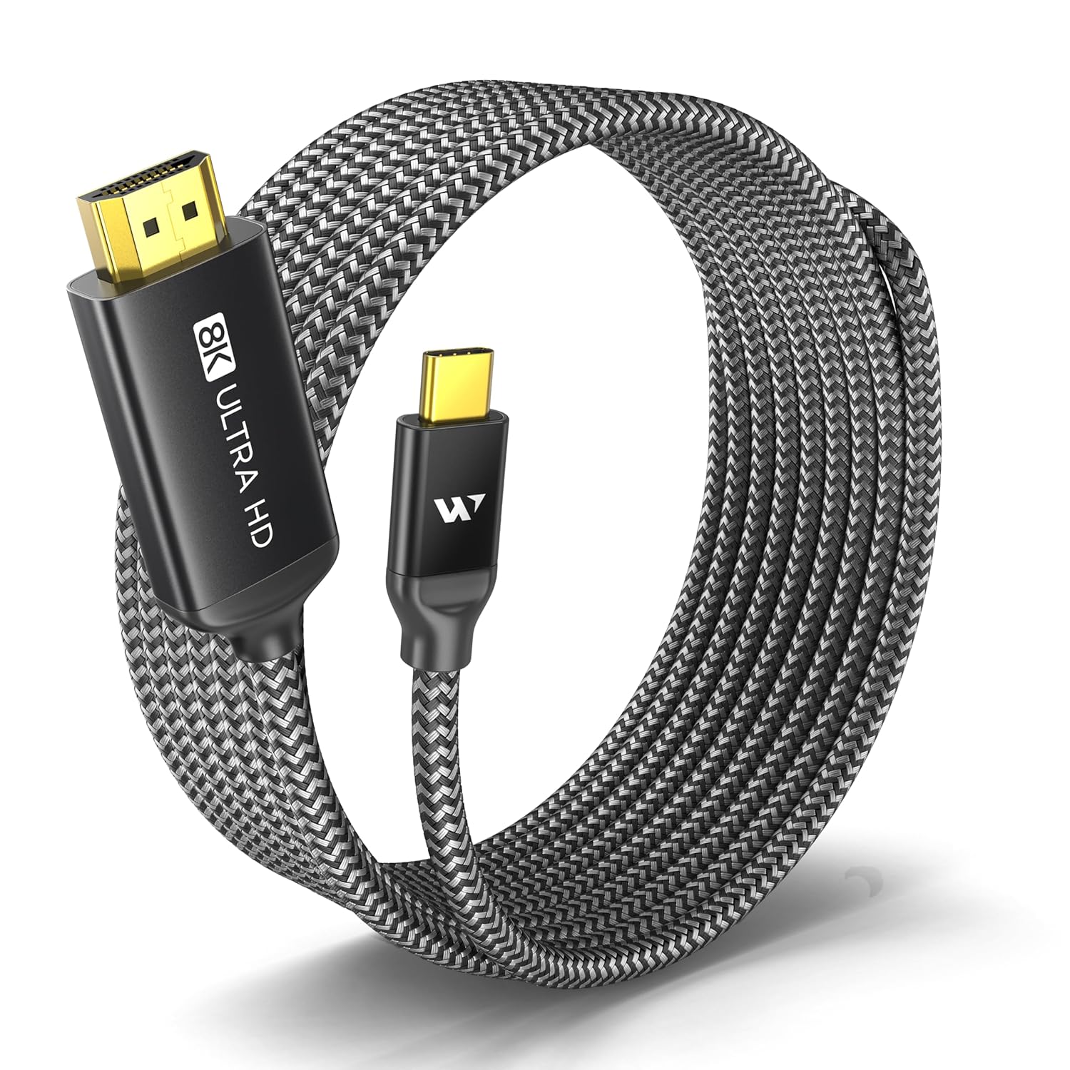 WARRKY USB C to HDMI 2.1 Cable 8K@60Hz, 4K@240Hz/120Hz,[Gold-Plated Plug, Aluminum Case]48Gbps,HDCP2.3,Compatible with Thunderbolt 3/4/5, USB4, iPhone 16/15, MacBook Pro/Air, Galaxy S24, Dell,XPS,10FT