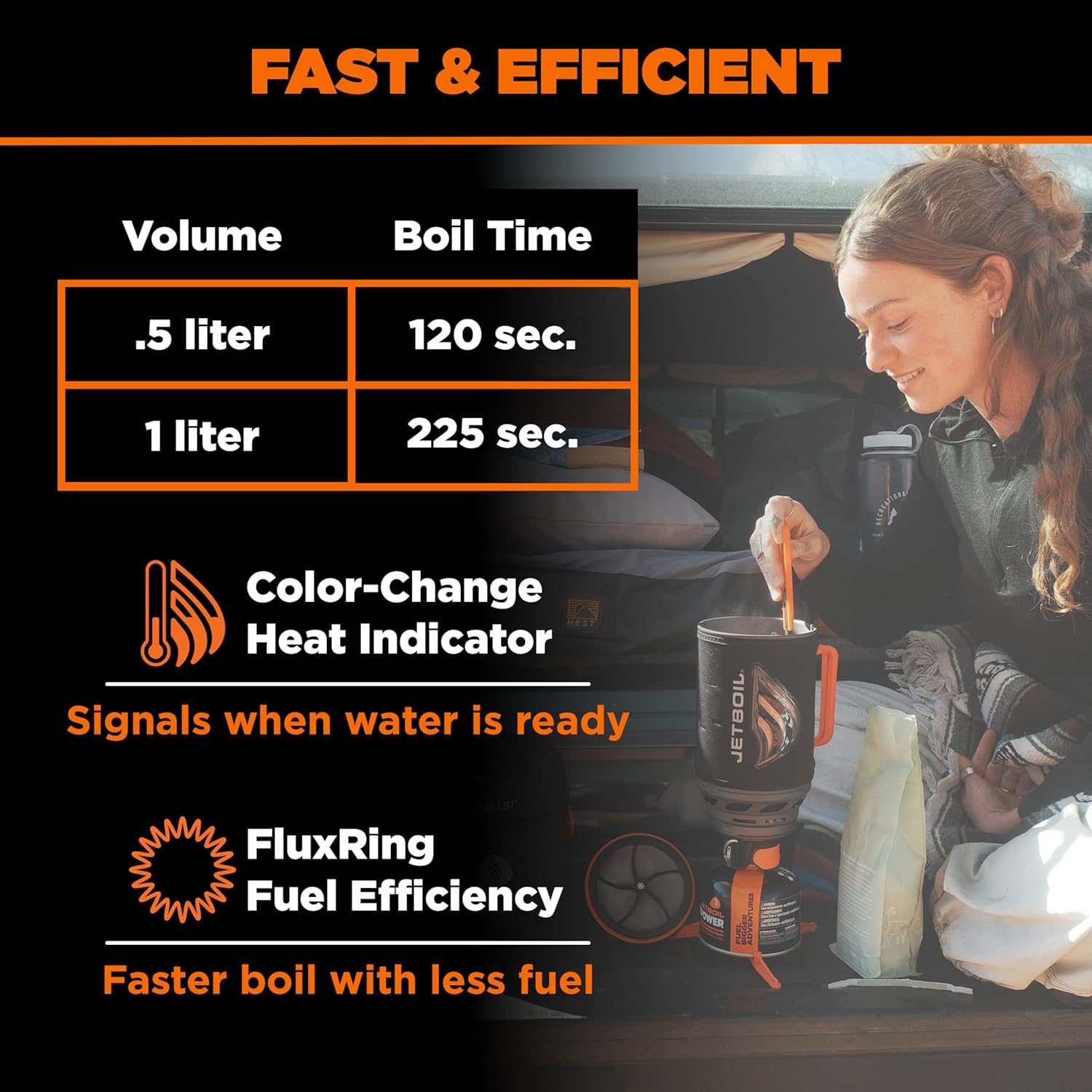 Jetboil Flash Portable Fast Boil Stove for Camping and Backpacking with 1-Step Auto Ignition, Propane/Isobutane Burner with Cooking Cup