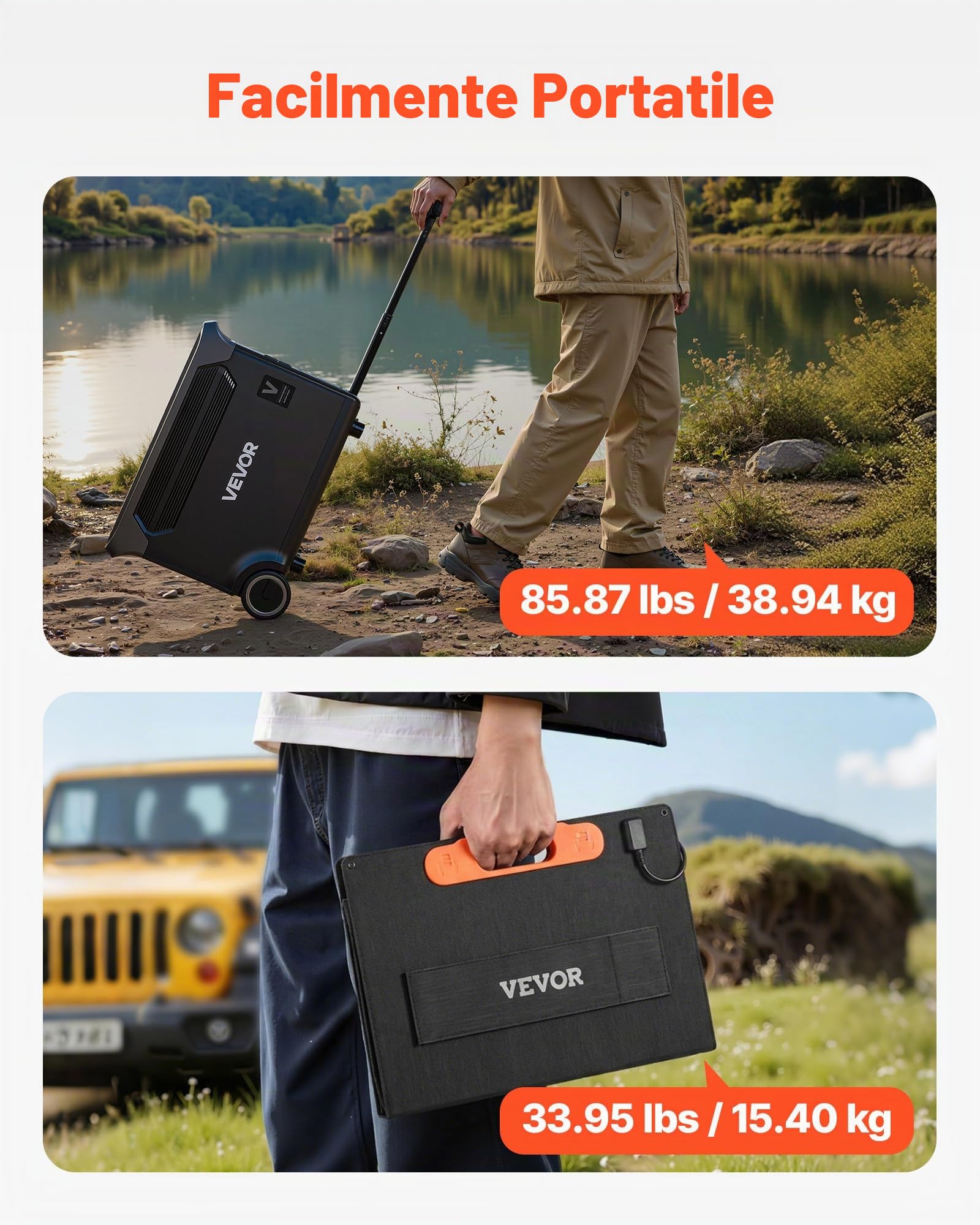VEVOR Centrale Elettrica Portatile 2 Pannelli Solari da 200 W Stazione Elettrica, Kit di Generatore Solare 3000 W Batteria Backup LiFePO4 3072 Wh con 13 Porte di Uscita per Campeggio Viaggio Camper