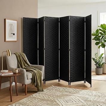 Legacy Decor Bamboo Woven Panel Room Divider, Privacy Partition Screen, 6 Panel Black Color 68" High x 104" Wide