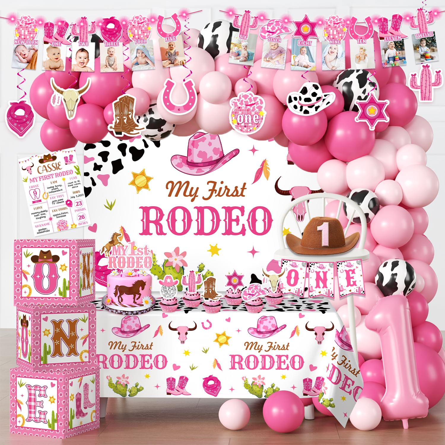 cocomigo 131Pcs My First Rodeo Decorations Girl, 1st Birthday Decorations Girl, Pink Rodeo Party Decorations My First Rodeo Balloon Arch Set for First Rodeo Birthday Party Decorations