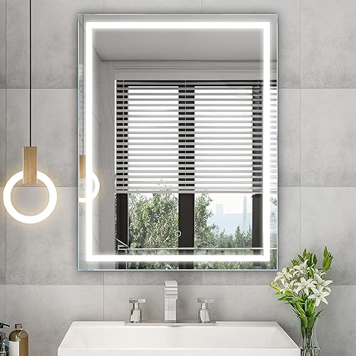 NARCISSUS Espejo de baño LED, espejo de tocador de baño de 40 x 24 pulgadas con luces, espejo LED, espejos iluminados para pared de baño, botón