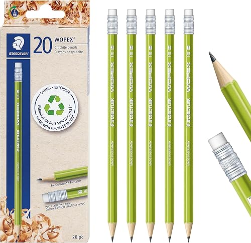 STAEDTLER WOPEX - Lápices #2 preafilados, paquete de 20 unidades, forma triangular ergonómica, resistente a la rotura, superficie antideslizante,
