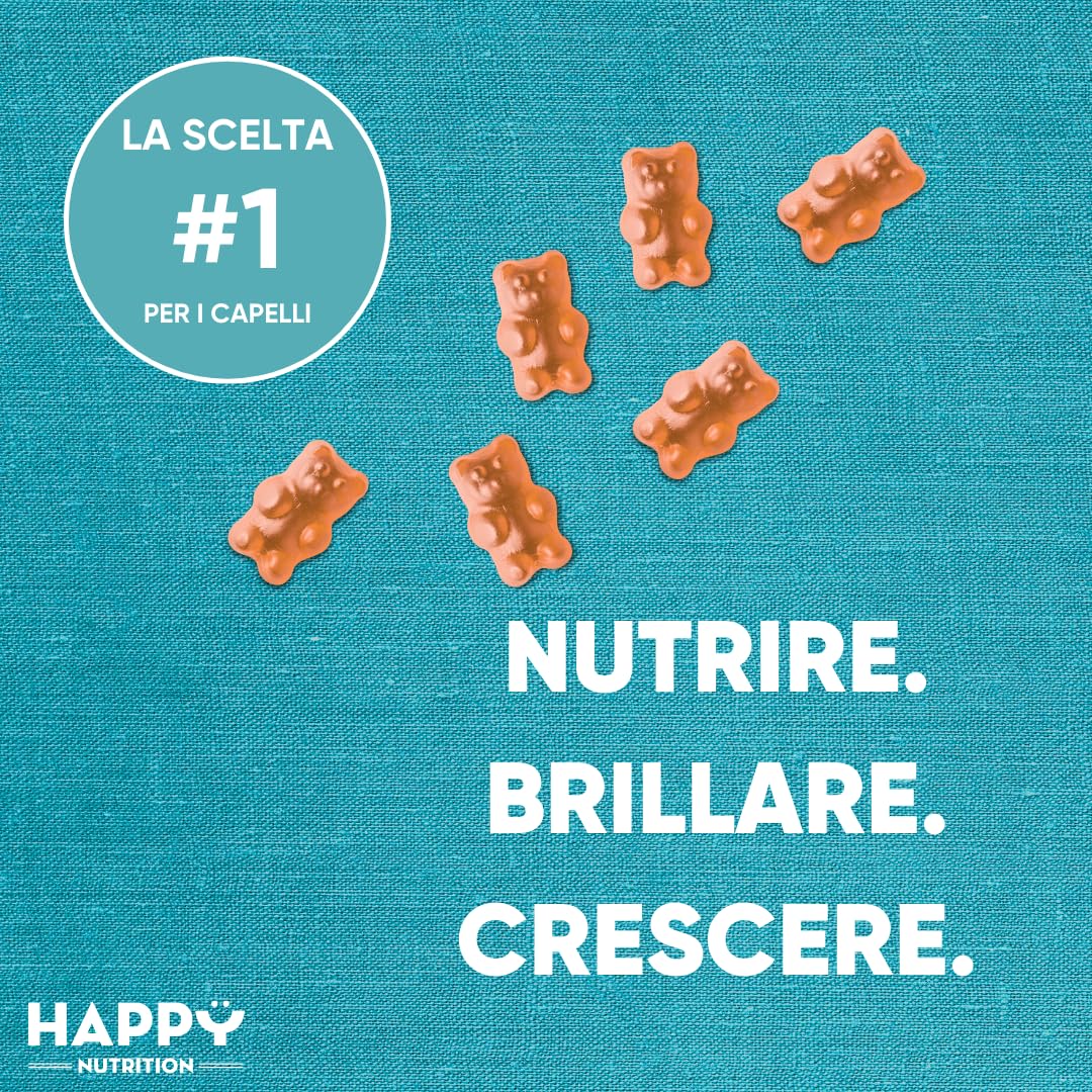 Happy Nutrition Biotina Per Donna e Uomo - 60 Caramelle Gommose Anguria - Integratori per Capelli - Vitamine Gommose per Crescita dei Capelli