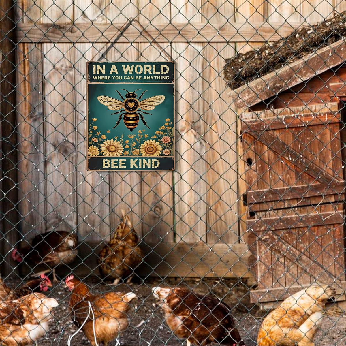 Inspirational Bee Sign - "In A World Where You Can Be Anything Bee Kind" with Floral Background - Motivational Wall Decor Plaque (6.7 x 10 Inches) - 5